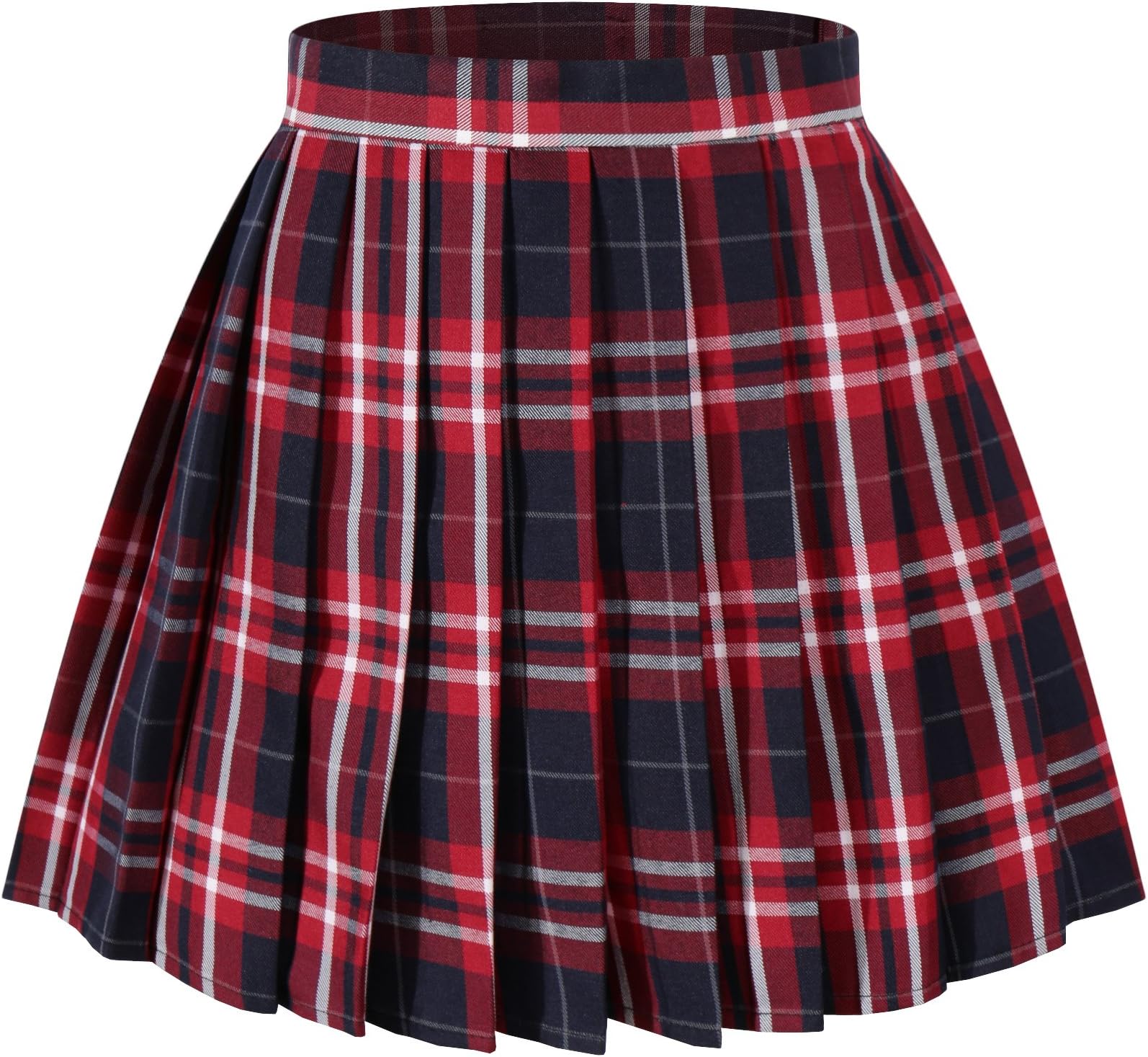 BeautifulfashionlifeWomen`s High Waisted Pleated Plus Size Plaid midi Costumes Skirts(4XL,Blue Wine White)