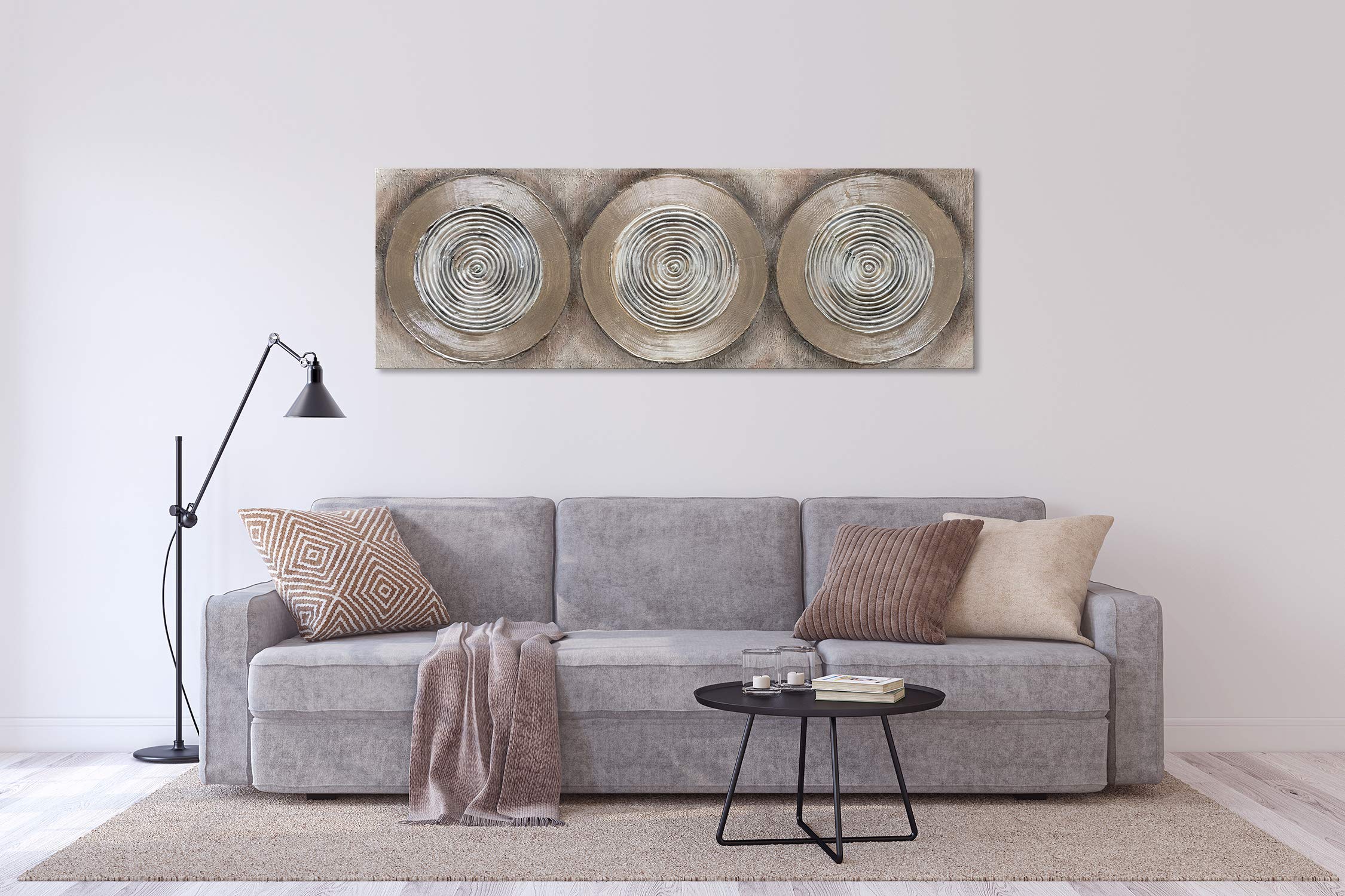 YS-Art Abstrakt Acryl Gemälde auf Leinwand Balance II handgemalt Wandbilder Wohnzimmer modern Wohndekor Design Bild braun grau horizontal echte Kunst 150x50 cm