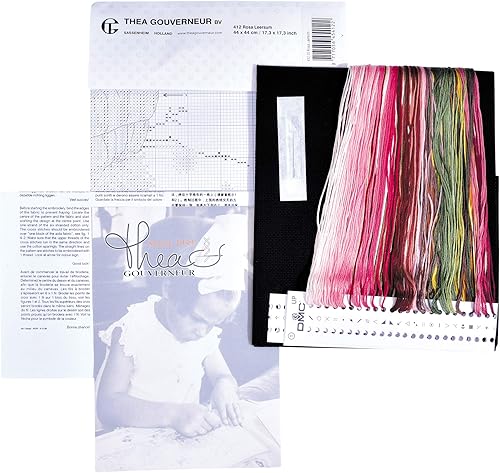 Vista 3 de Thea Gouverneur - Kit de punto de cruz con cuentas - Rosa Leersum - Aida Black - 18 unidades - Kit de bordado para adultos - Hilos de bordado DMC