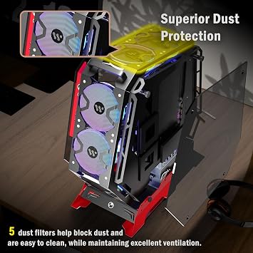 KEDIERS Open Frame Unique Gaming PC Case, Creative Irregular Shape, Thick Metal Frame, 7 PWM ARGB Fans, Max Airflow ATX/MATX Gaming Computer,C570 (red)