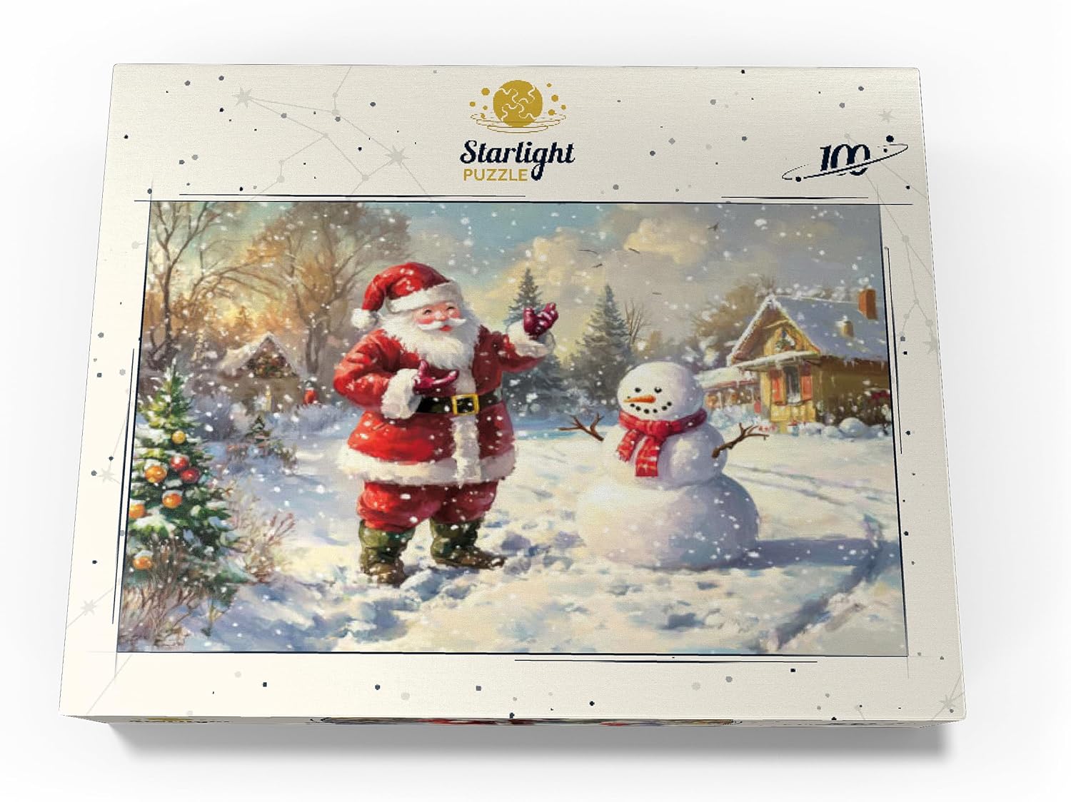 MyPuzzle Santa Claus and Snowman in Winter Scene - Premium 100 Piece Jigsaw Puzzle for Adults