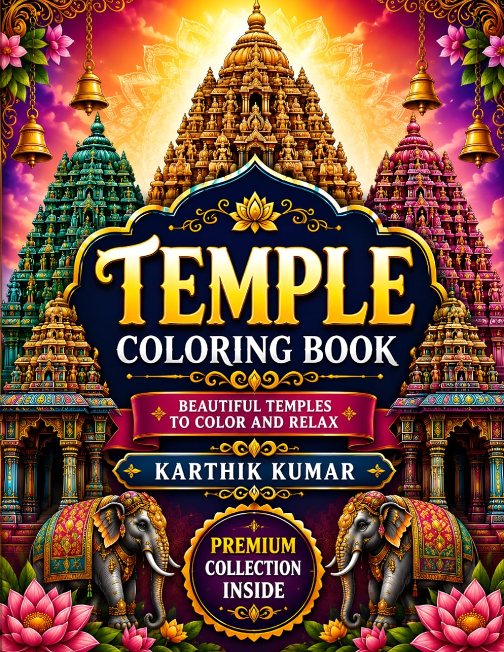 Temple Coloring Book for Adults and All Ages: Beautiful Indian Temples, Sacred Mandalas, Elephants, Lotus Designs & Spiritual Art for Relaxation, Creativity, Mindfulness and Stress Relief