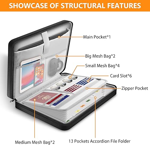 Miniatura 2 de Bolsa para laptop de 15.6 pulgadas con 13 bolsillos, organizador de archivos de acordeón, duradera y repelente al agua, bolsa de computadora