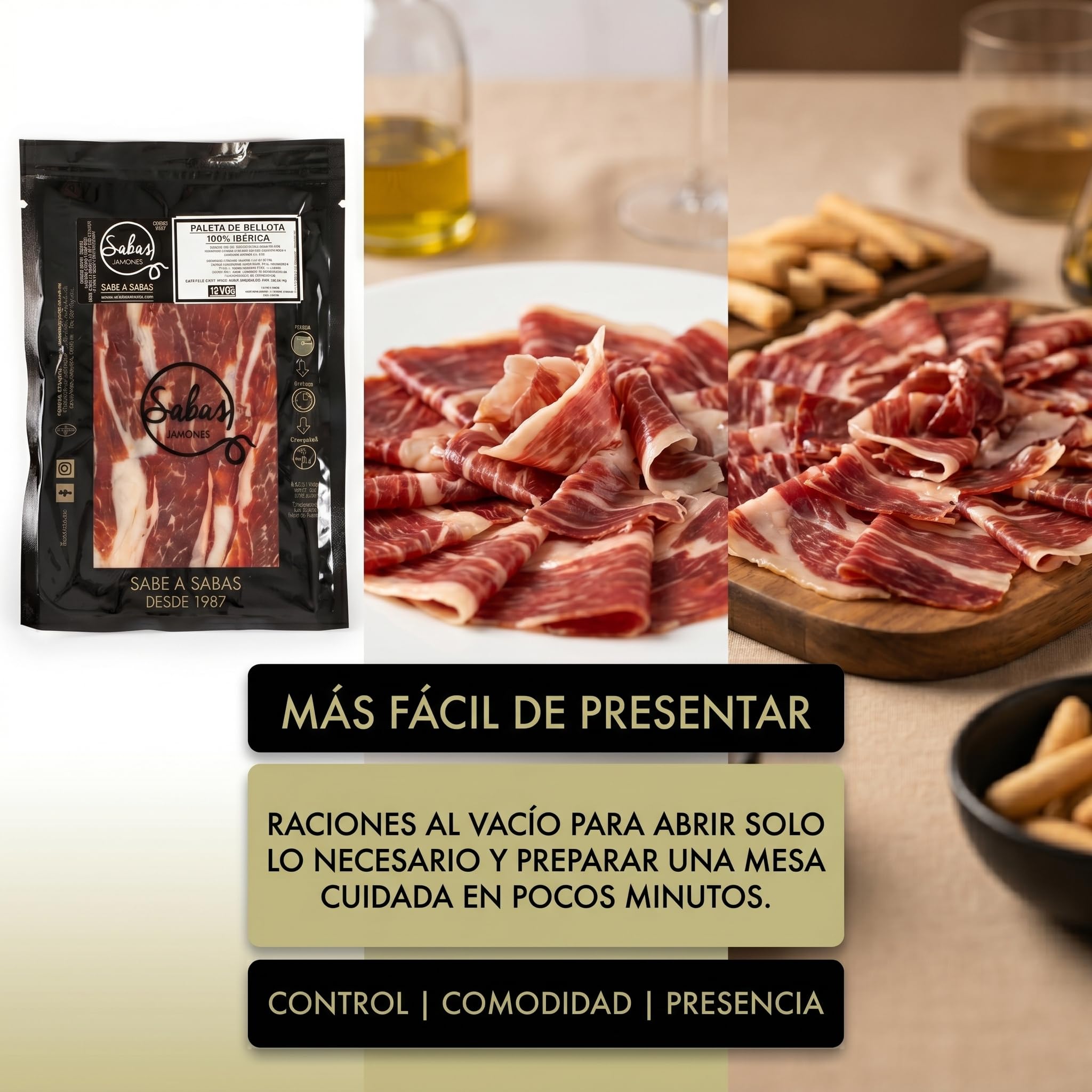 Paleta de Bellota 100% Iberica Cortada a Cuchillo Estuche 10 Sobres 100 g | 2 Taquitos 2 Piquitos de Pan Premium Producto Español Dehesa Aperitivo Cena Navidad Lote de regalo