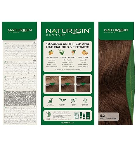 Miniatura 2 de Naturigin Tinte permanente para el cabello, marrón ceniza claro 5.2, sin amoníaco, 100% cobertura de canas, fórmula natural nutritiva, para todo