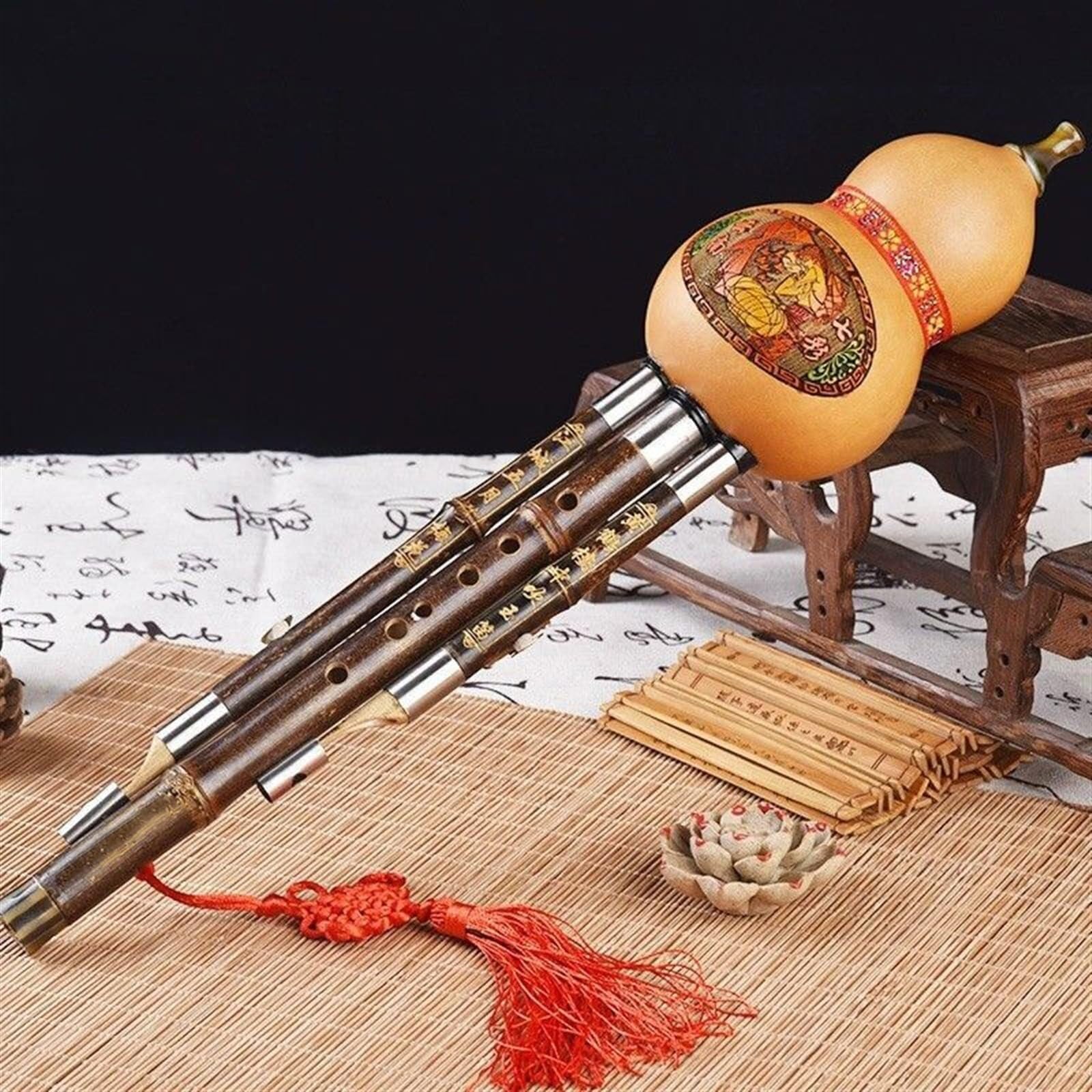 Flauta Hulusi anticaída Natural y duradera tres tonos Tecla C/B Tecla plana Calabaza Instrumento musical con estuche Hulusi profesional(B Flat)