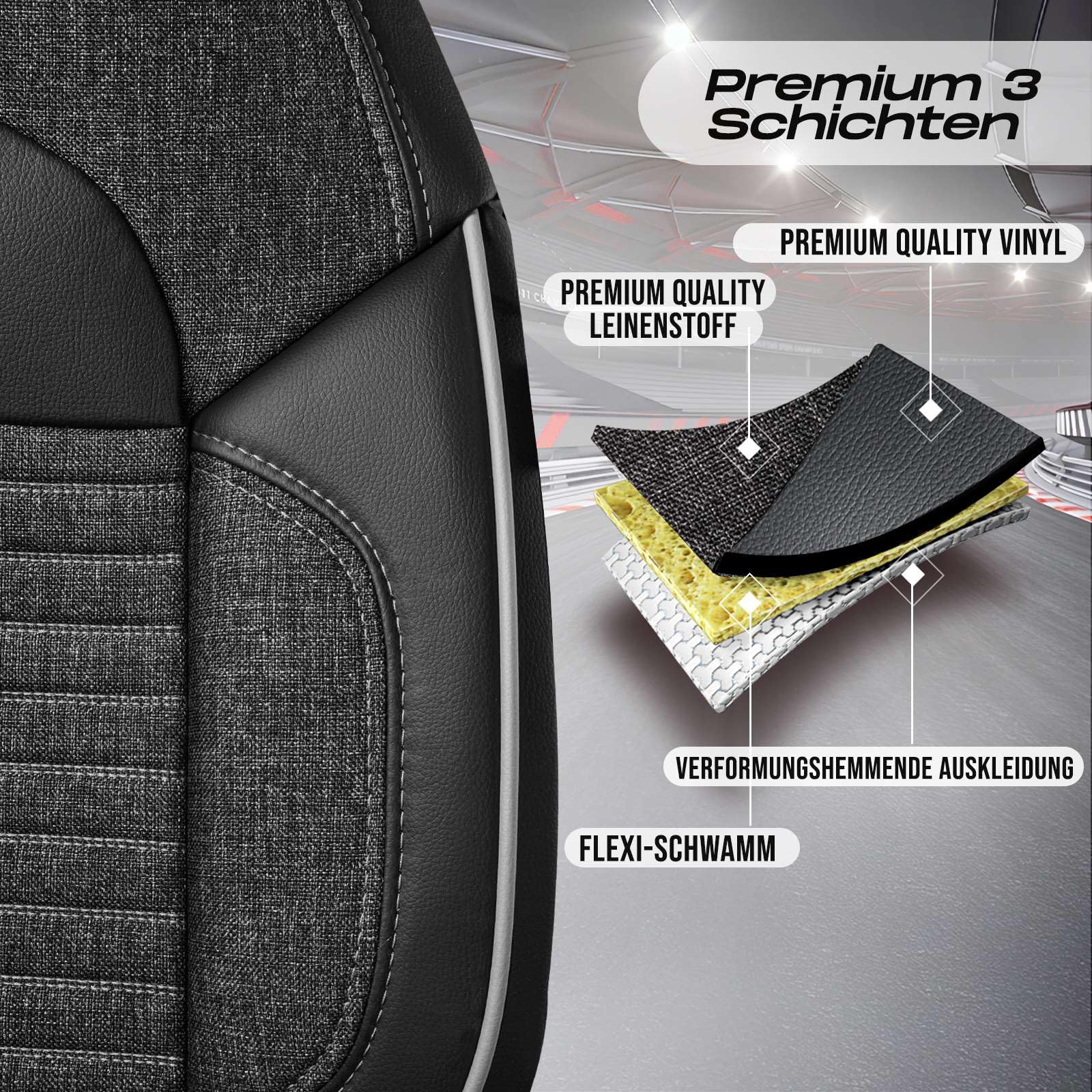 Autositzbezüge Universal für PKW & SUV - Premium Vordersitze Auto Sitzbezug aus Leinen, Rauchgrau-Grau, Airbag-Kompatibel Sitzauflage, Autoschonbezug, Vordersitz-Set inkl. Montageset