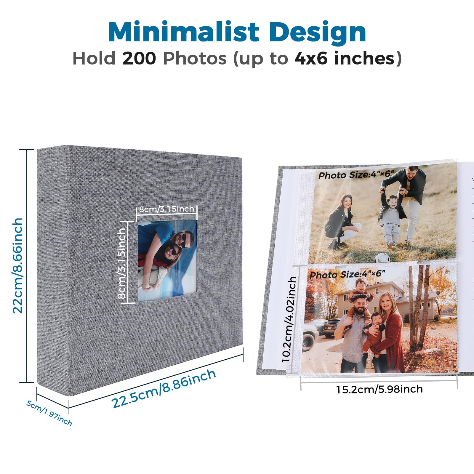 [2 Pack] Cokiyaya Photo Album, For 4×6, 3.5×5, 3×4, With 200 Pockets, Self Adhesive Inner Pages, Linen Cover, For Family Wedding Anniversary (Gray,Green)