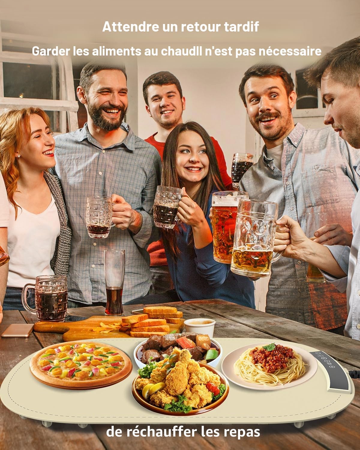 MYMULIKE Chauffe Plat Électrique à 9 Réglages de Température, Minuteur de 4 Heures, Garde Les Aliments au Chaud pour Les Buffets et Les Fêtes
