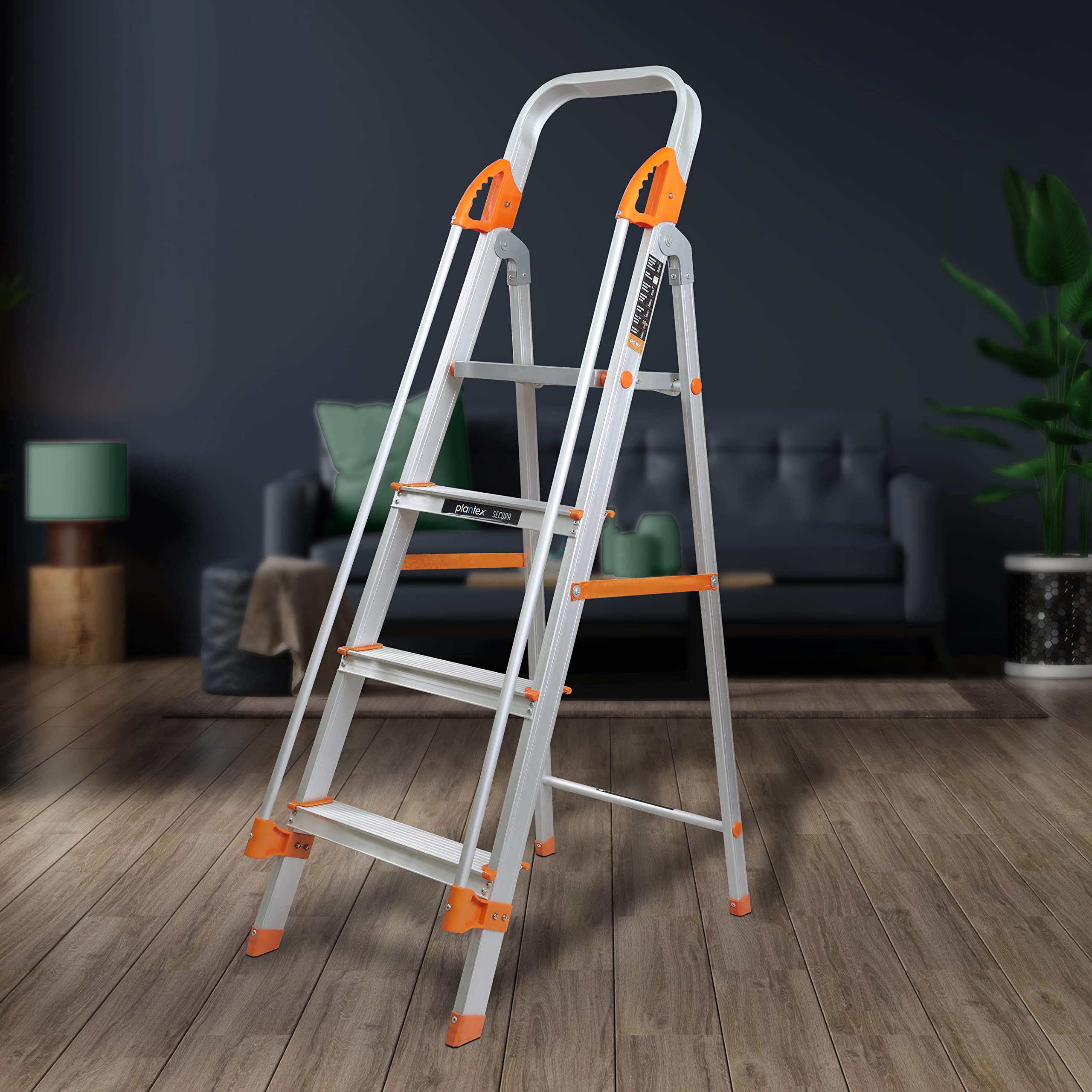 Plantex Secura 6 Step Aluminium Ladder for Home/Foldable Ladder with Safe Hand Rails/5 Year Manufacturer Warranty(Orange-Silver) — Amazon image 14