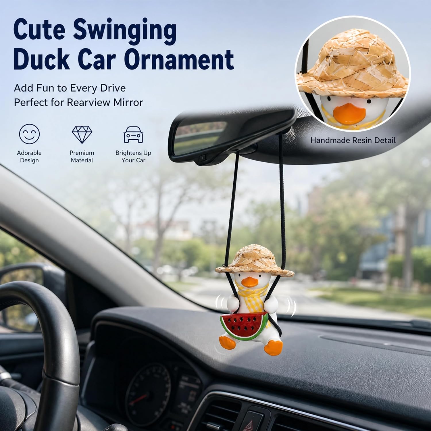 Cool Swinging Duck car Hanging rnament, Pendant interiorrearview Mirror Decoration and car Rear View mirrior Hanging Accessories(Watermelon) image 3