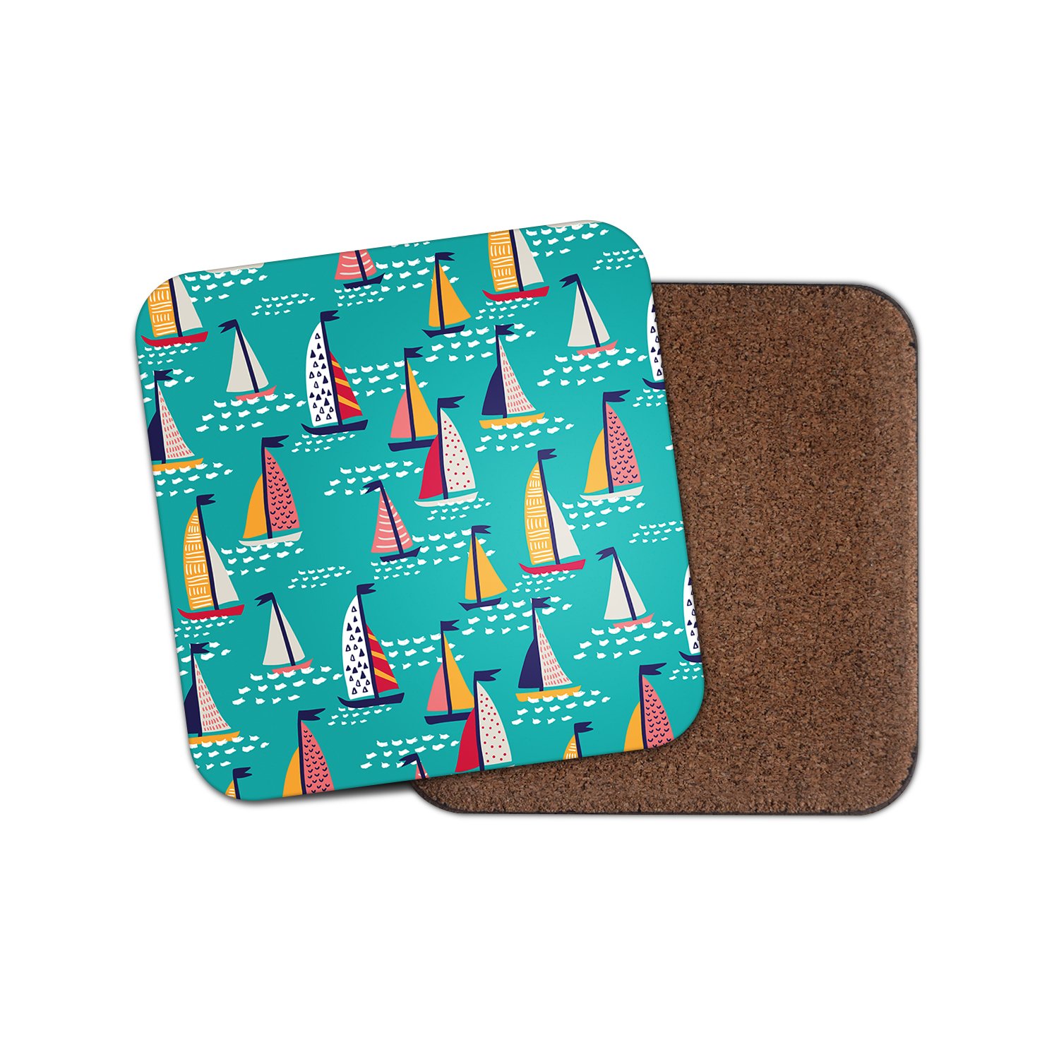 1 x Colourful Sailing Boats Cork Backed Drinks Coaster - Sail Boating Dad #8349