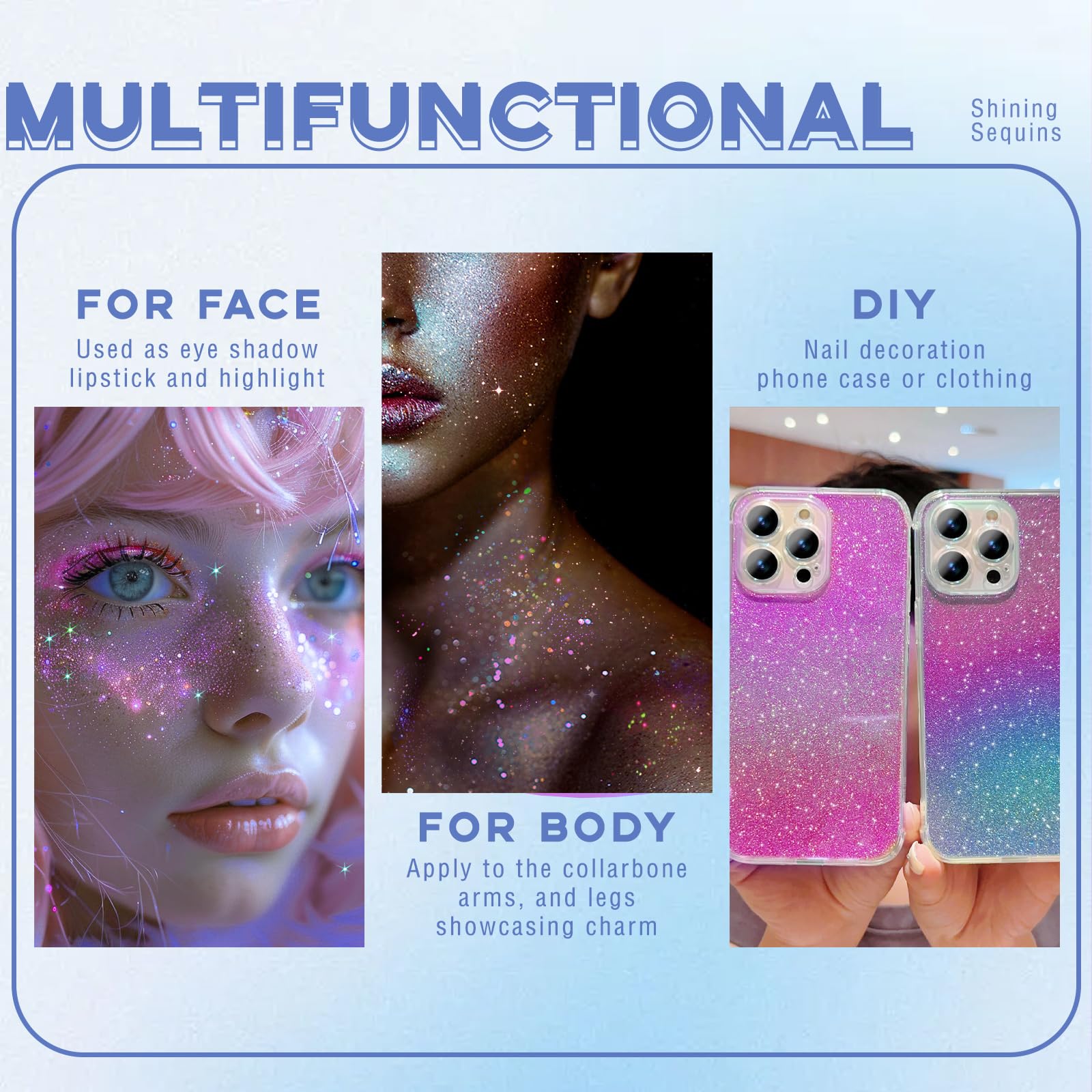 Noerrors Roll-on Holographic Body Glitter Gel for Body Face Hair Sparkle Chameleon Color Changing Chunky Mermaid Sequins Body Glitter Gel Festival Party Body Shimmer Glitter Makeup # Sparkling Pink - Image 3