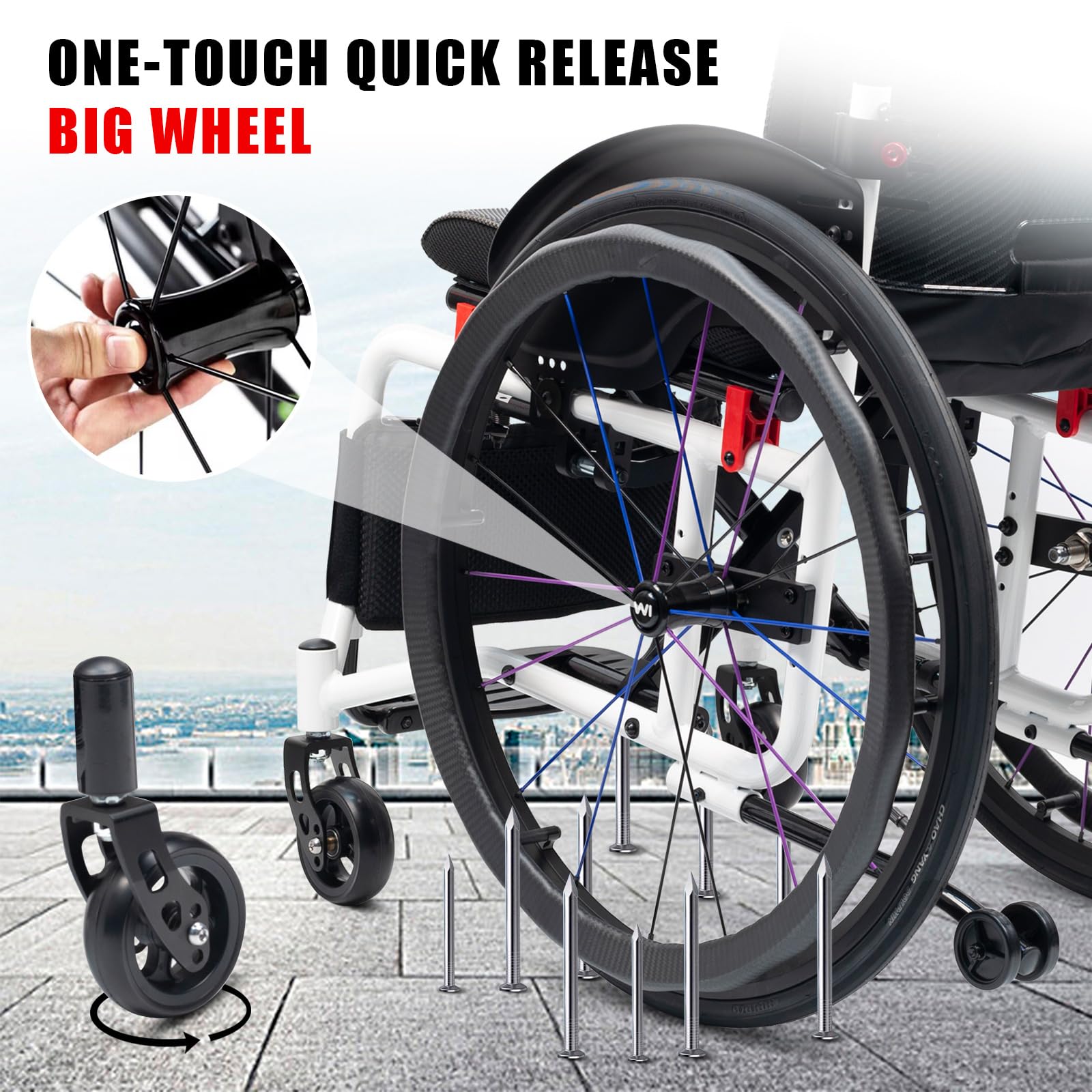Silla De Ruedas Ligera Para Adultos,Silla de Ruedas Deportiva Manual Plegable,Ultraligera de Aleación de Aluminio,Freno de mano, liberación rápida,Silla de ruedas de tránsito(Seat width 38cm/15in,B)