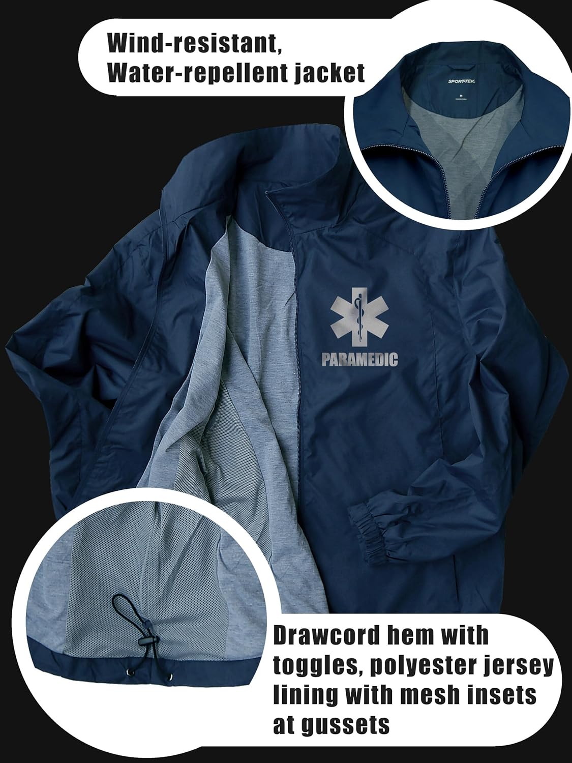 Smart People Clothing Paramedic Zipped up Windbreaker with Reflective Decorations Front and Back