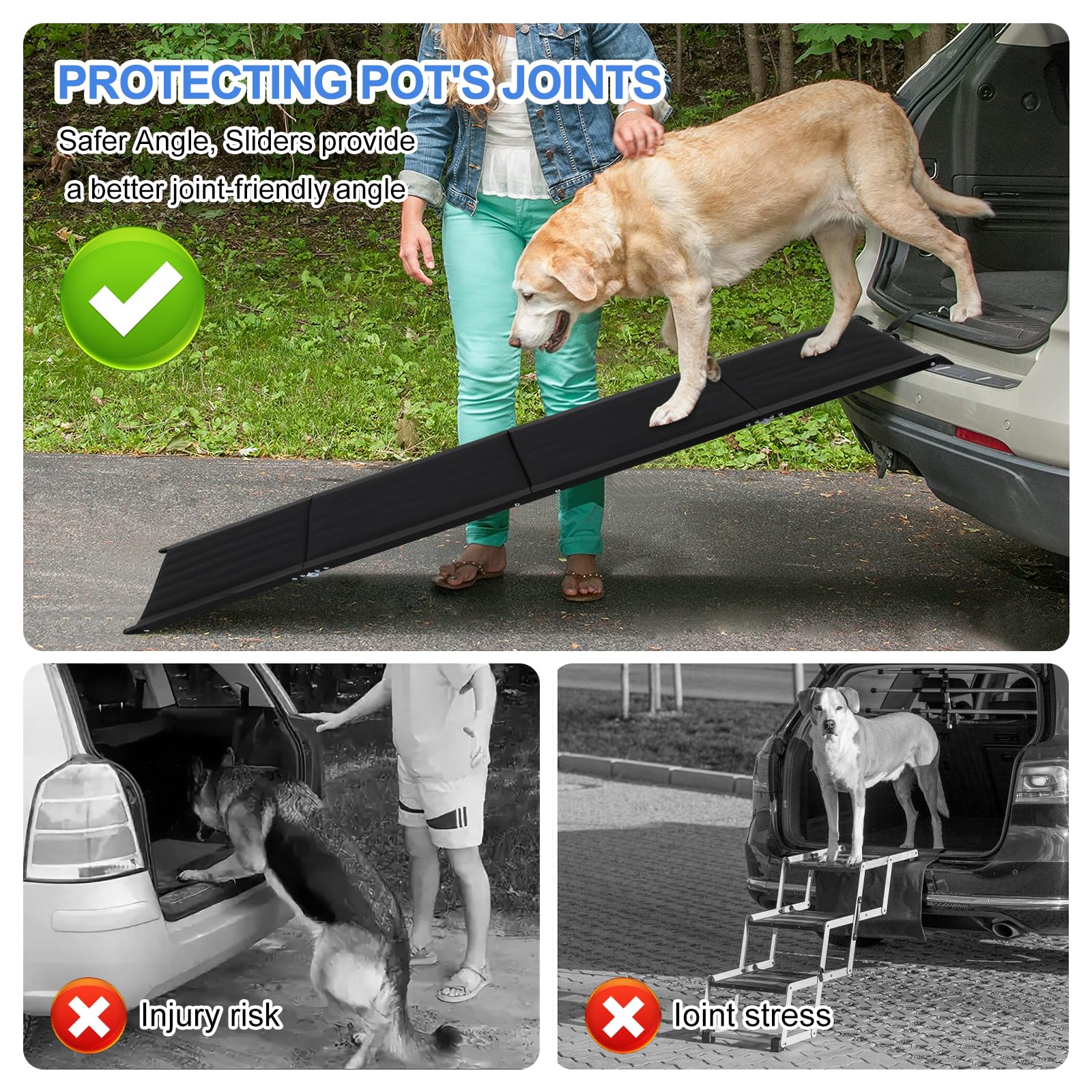 Hunderampe, 180 x 50cm Hunderampe Auto Klappbar, rutschfest Hunderampen für Autos, LKWs und SUV, bis 110 kg, Rampe Hund für Große und ältere Hunde, Aluminiumrahmen, Extra Lang