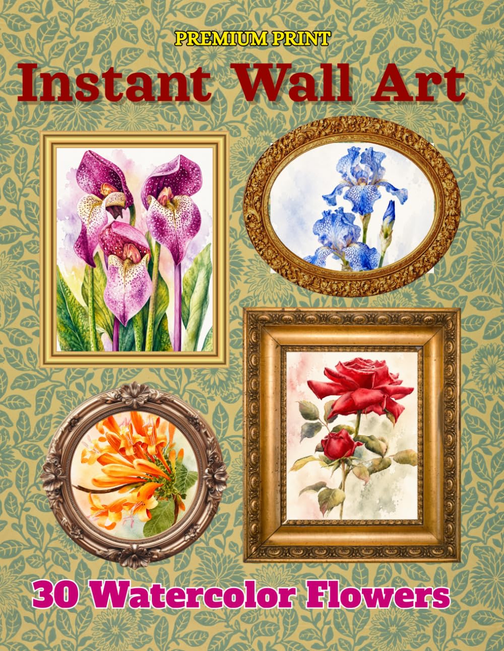 30 Watercolor Flower Wall Art Prints Instant Wall Art for Home Decor : Ready to Frame Botanical Artwork Collection