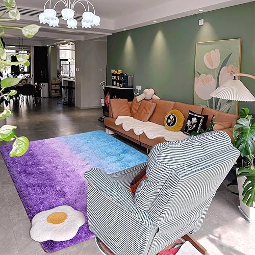 Miniatura 7 de DweIke Alfombras peludas y esponjosas para dormitorio de niñas, 4 x 6 pies, suaves alfombras moradas para habitación de niños, diseño de color