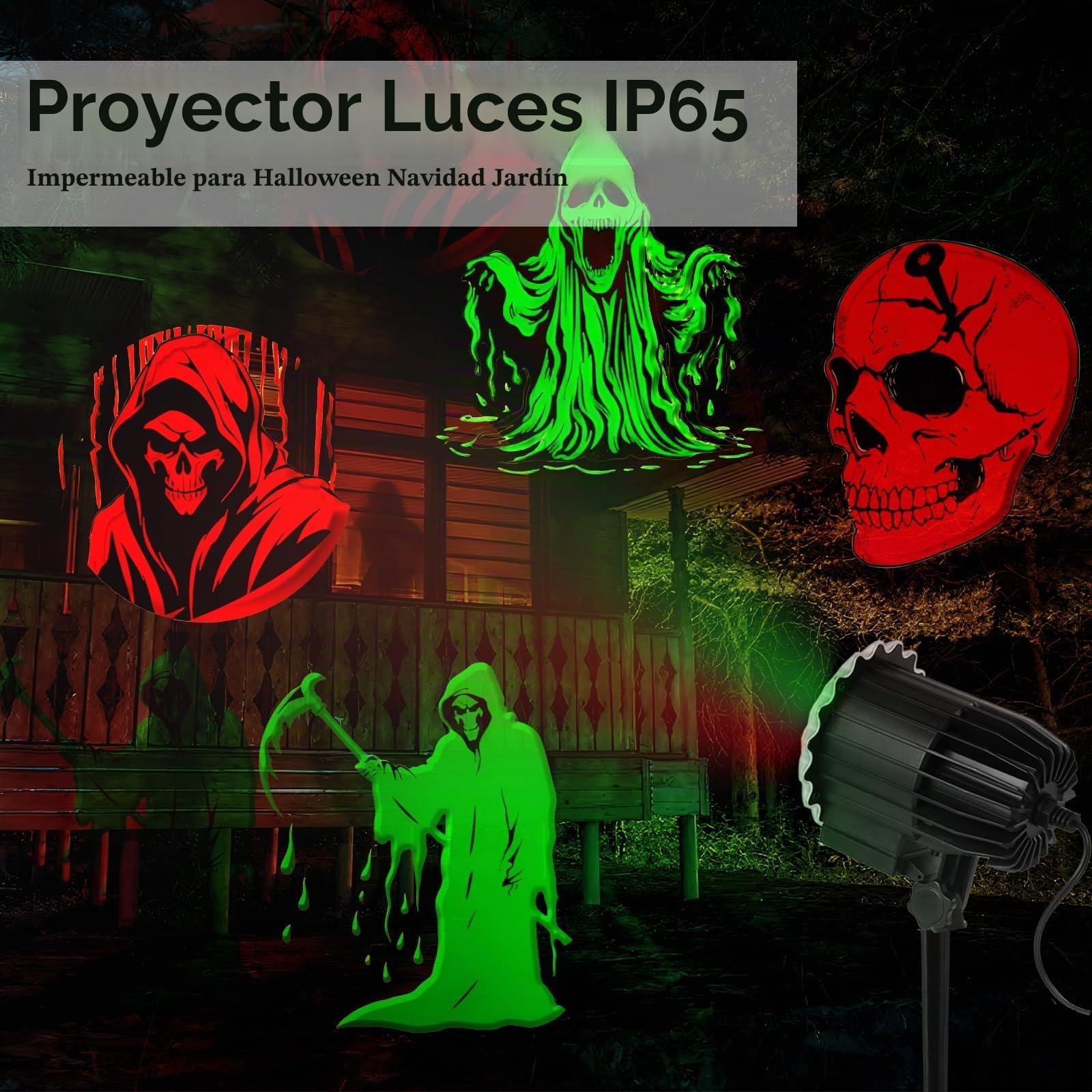 Proyector Dinámico Para Decoración de Halloween Al Aire Libre, IP65 Resistente Al Agua, Con Cara de Diablo, Ideal Para Jardín, Ventana, Pared, Patio, Fiesta