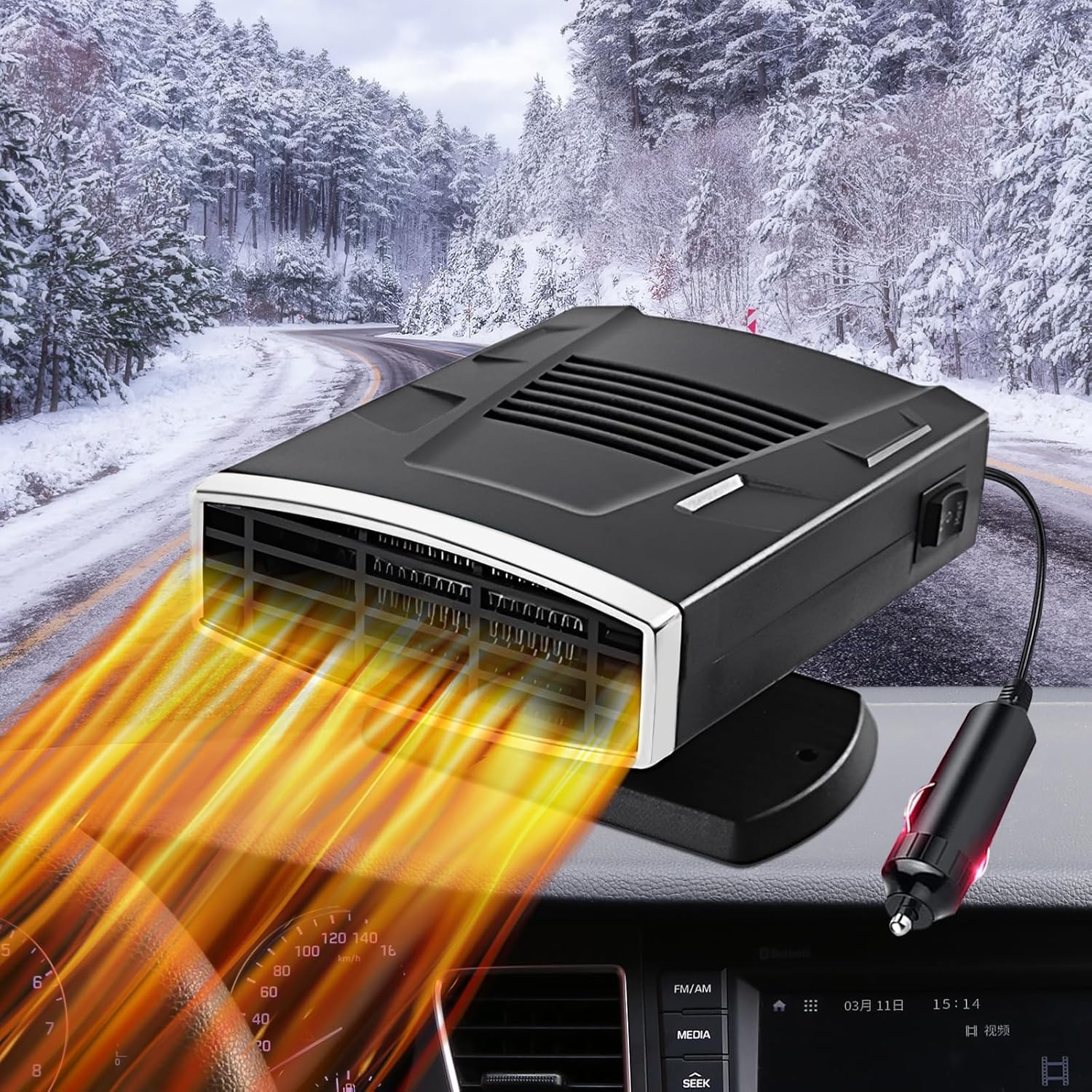 Autoheizung, 12V 200W Tragbarer Autoheizungsstecker für den Zigarettenanzünder, 2-in-1 Schnellheiz und Kühlfunktion, Windschutzscheiben Defroster, Fensterentfroster fürs Auto