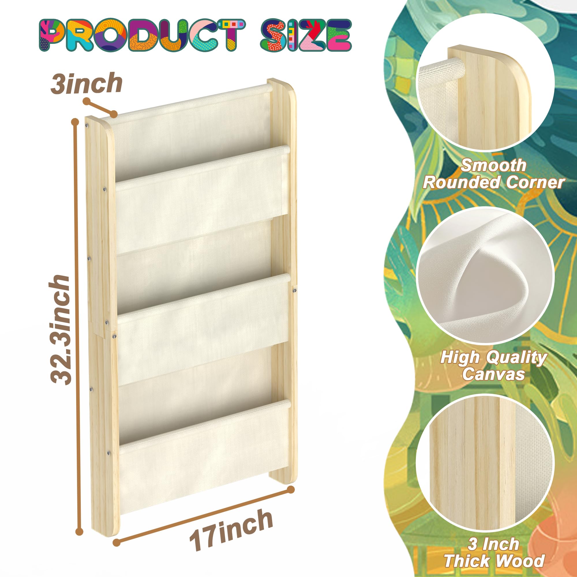 Wall Kids Bookshelf - Floating Book Shelf for Kids Room, Nursery & Classroom, Ideal 3 Tier Wood Bookshelf Storage for Boys and Girls