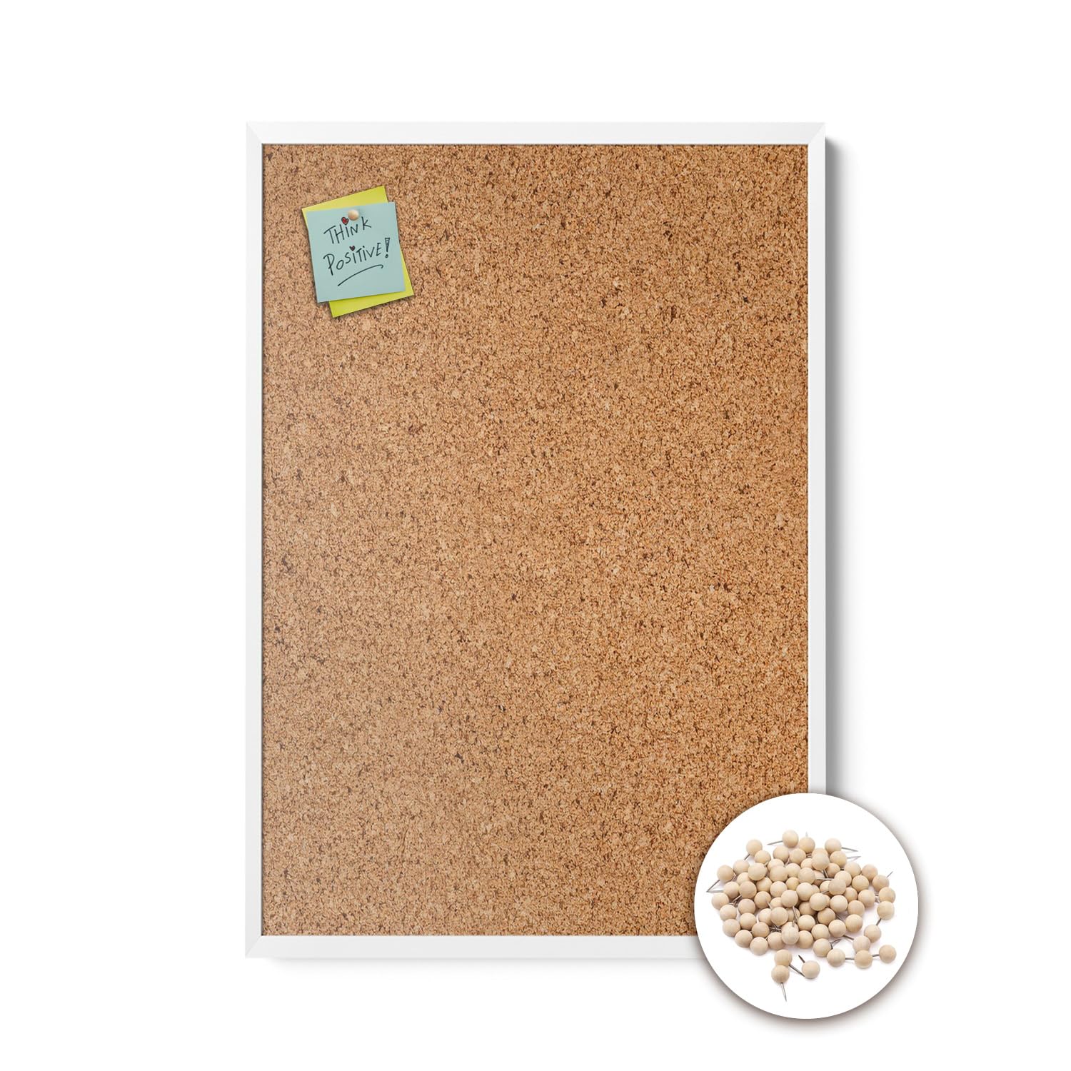 Wallfluent Tableau en Liège 70x50 cm Avec Punaises Tableau d'affichage pour Bureau, Salle de Classe ou Maison Avec Cadre Blanc en Plastique d'organisation Tableau Mémo de Présentation
