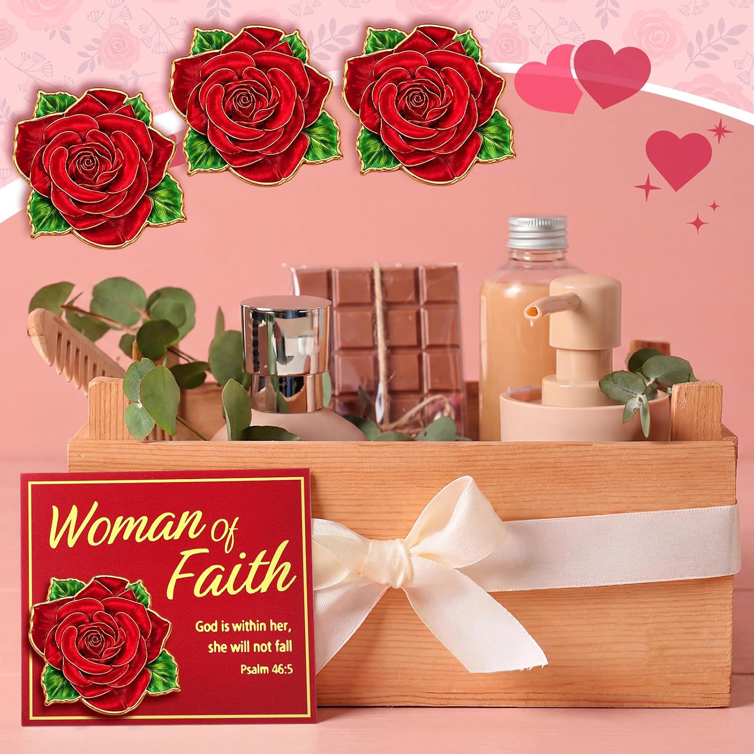 Hoteam Chuch Gift for Woman of Faith Pins Butterfly Pink Bow Rose Christian Brooches Mom Church Woman Party Favor