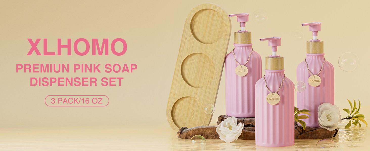 その他 creative drug store shampoo bottle set Shampoo and Conditioner Dispenser Set of 3, 16OZ Pink Refillable