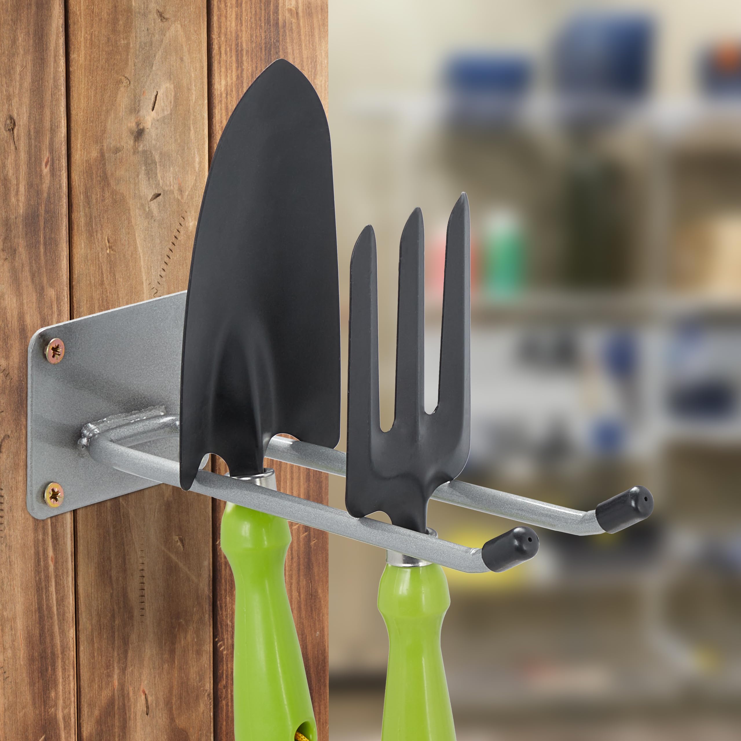Relaxdays Appliance Holder, Garden Tools, Garage, Wall Mounted, Double, Hooks, Basement, 24 cm Length, Steel, Silver - Image 2