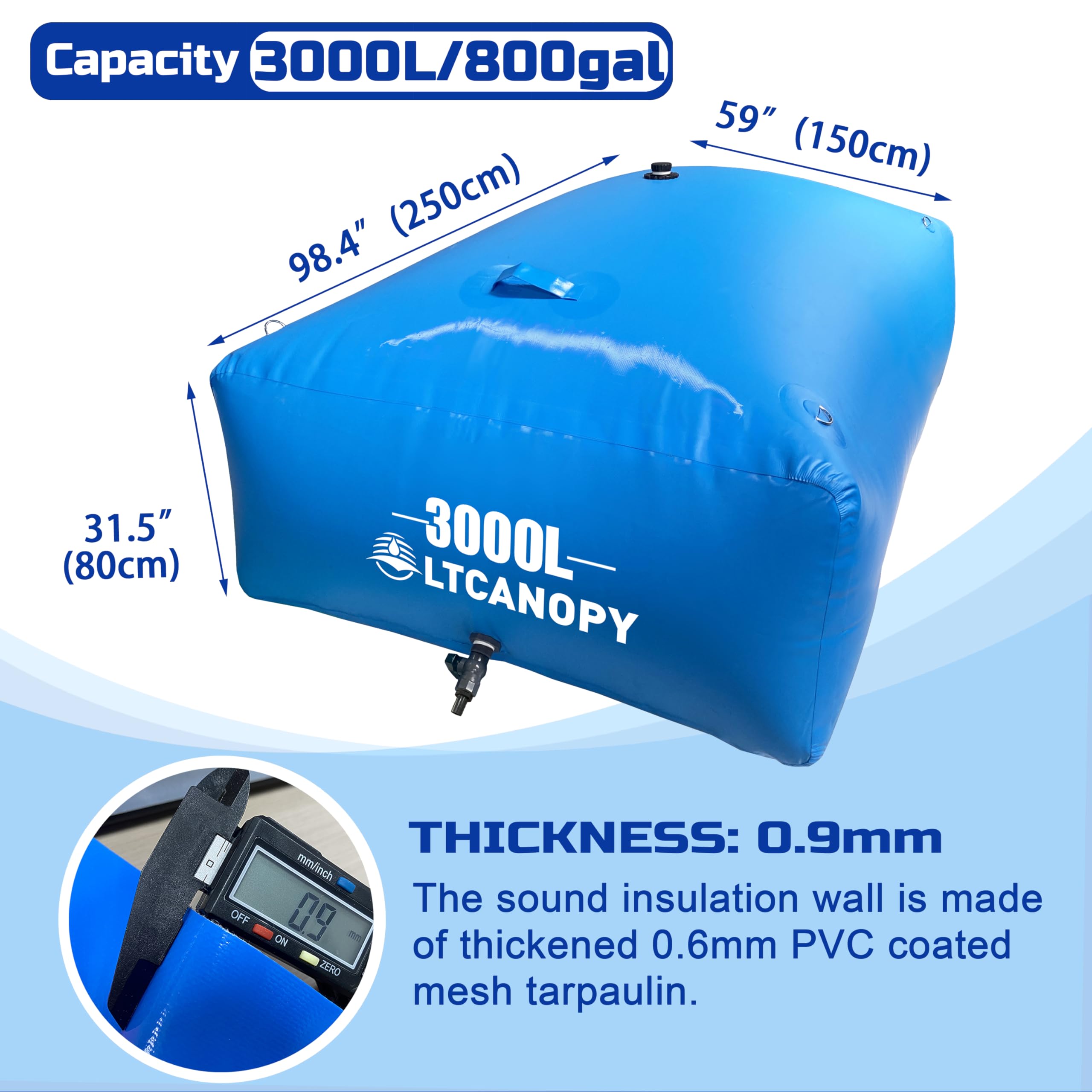 LTCANOPY Serbatoio Flessibile Acqua Pieghevole,Serbatoio d'Acqua Pieghevole,Stoccaggio dell'Acqua di Grande capacità,Tanica Acqua Cisterna Acqua Contenitore Acqua Serbatoio Acqua Tanica Acqua Litri