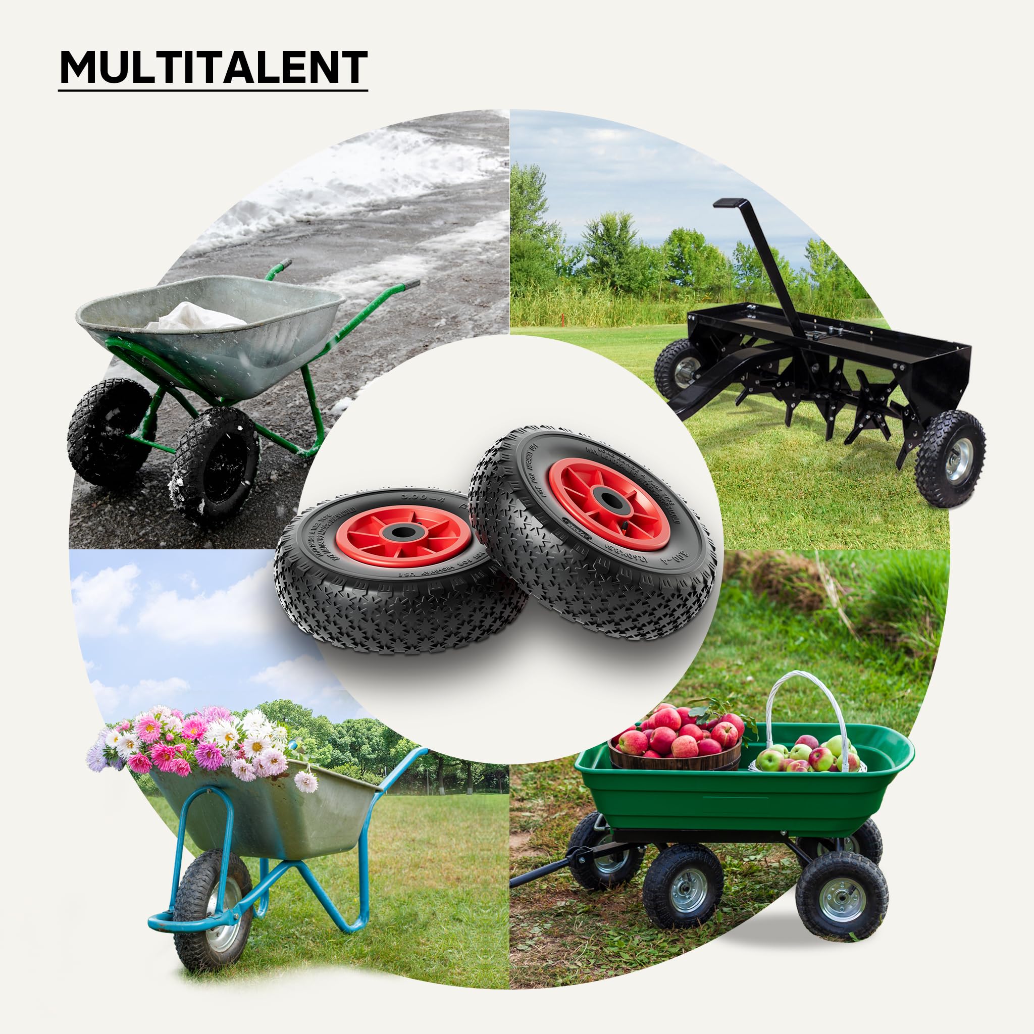 Luchtbandwiel 260 x 85 met 2 PR kunststof velg - Onderdelen platenklemwagens (Handycar