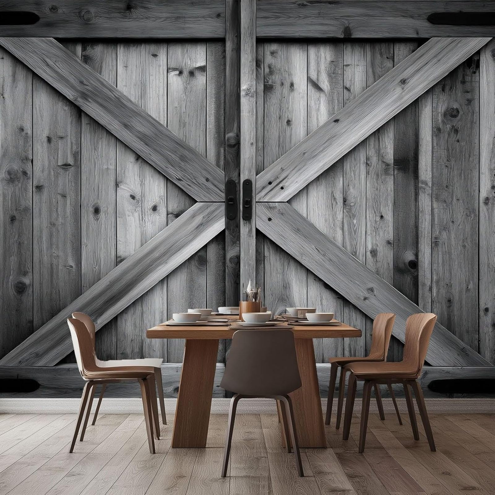 3D Effect XXL Non-woven Photo Wallpaper Surreal Farmhouse Wooden Door, Dark Grey For Bedroom Living Room Children's Room, Modern Wall Decoration, 250cm x 175cm Stickers - Frameless Painting - Poster