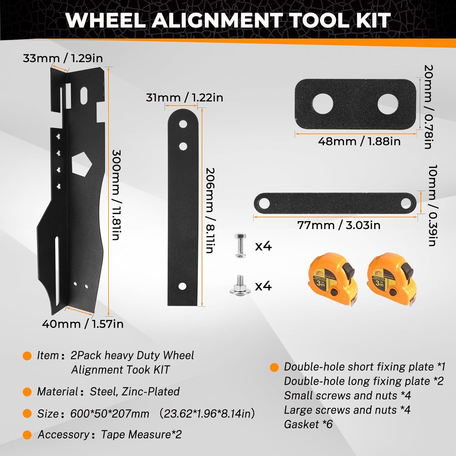 Wheel Alignment Tool Heavy-Duty Universal Toe and Camber Plates, Stainless Steel Automotive Alignment Tools with 2 Measuring Tapes Fit for Cars, Trucks and SUV