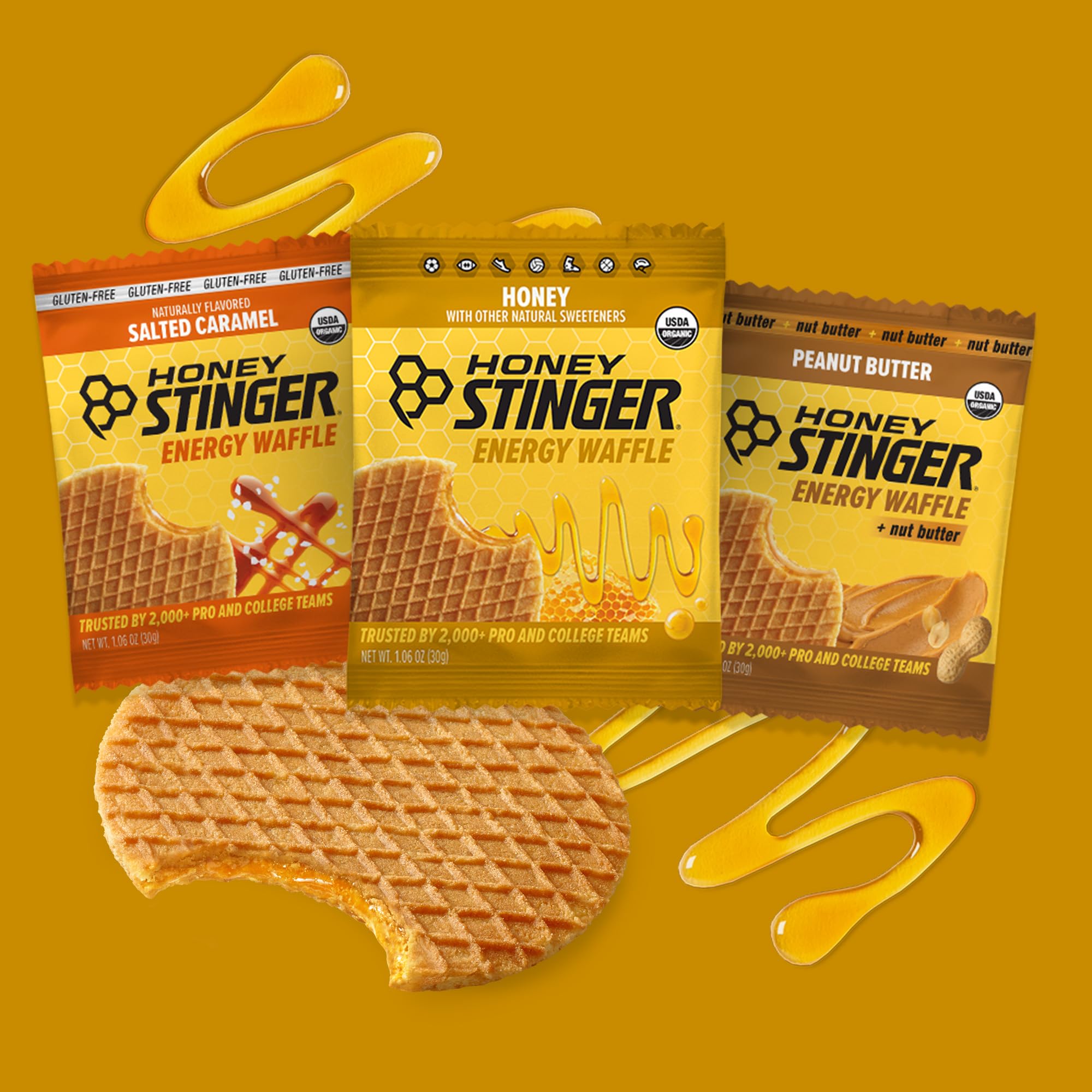 Honey Stinger Organic Energy Waffle Classic Original Flavors Variety Pack of 18, 6 Pack Each of Honey, Salted Caramel, Peanut Butter, Nutritious Stroopwafel Snack for Performance, Cycling, Running — Amazon image 4