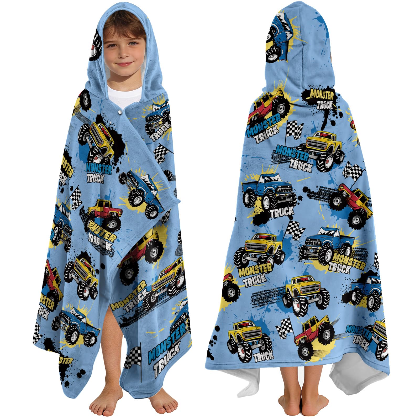 Yasrlvun Boys Truck Hooded Towels For Kids 127X76cm Poncho Towels For Kids Girls Teens Beach Towel For Swimming Pool Monster Wearable Bath Towel