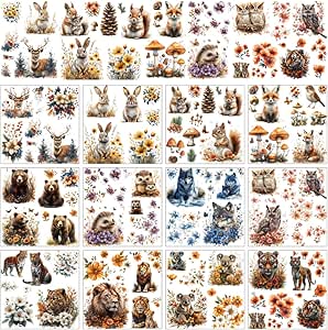 AHANDMAKER Rub On Transfer 12 Blatt - Pfotenabdruck Aufkleber Mit Blumen Für Bastelprojekte