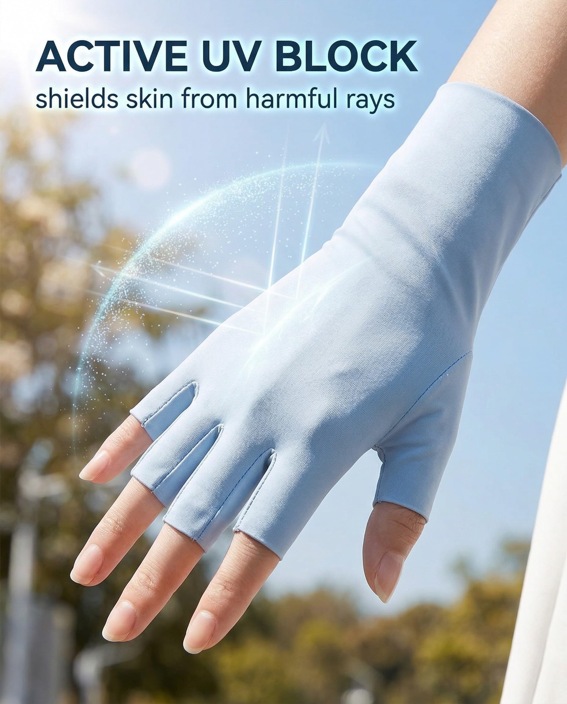 1 Paire Gants Anti UV, Mitaine Femme, Soie de Glace Gants Demi-Doigt de Conduite Anti-Soleil pour Femmes Gant sans Doigts Protection UV, Protection Solaire pour Filles e Femme (Bleu)