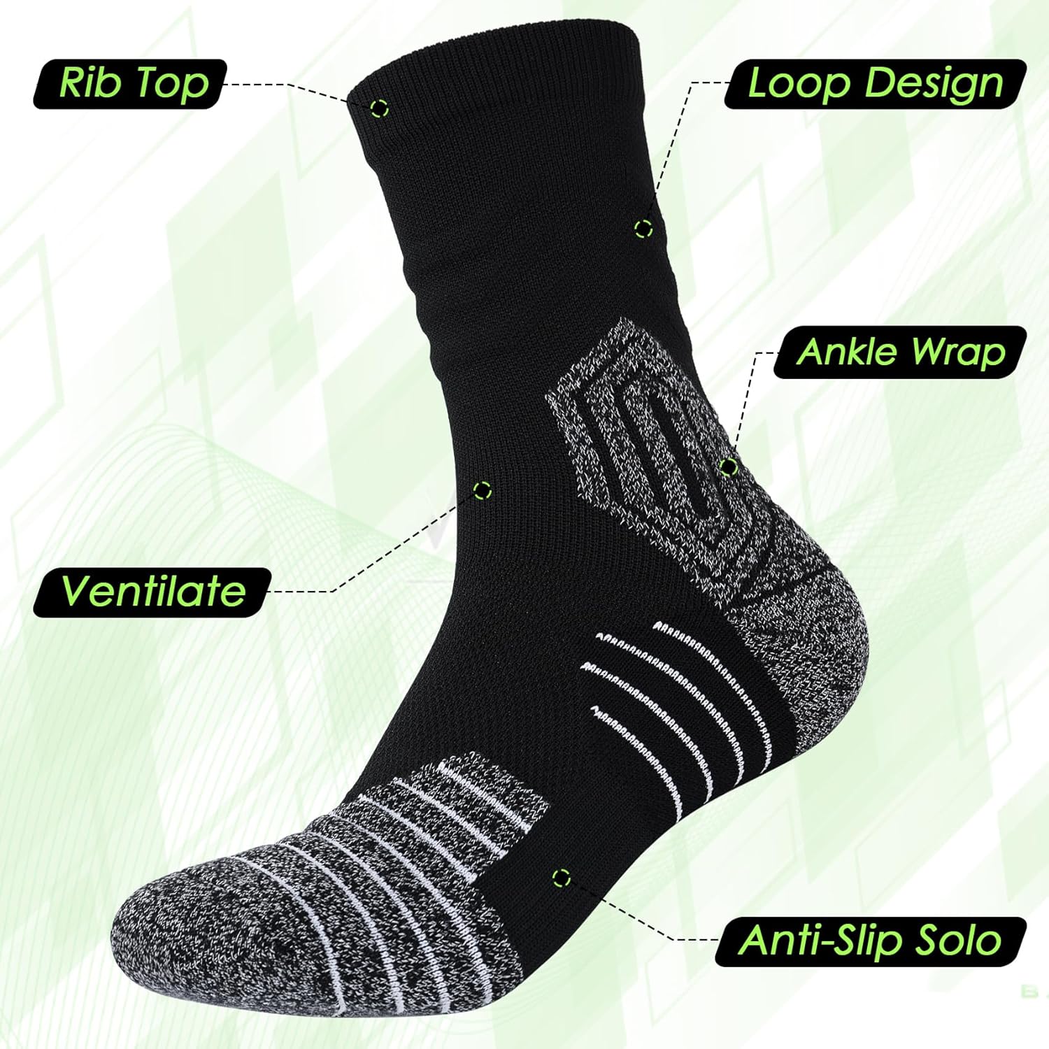 3 Pairs Compression Running Socks for Men, Cushion Padded Anti-Blister, Moisture Wicking Cooling, Athletic Socks Crew - Image 3
