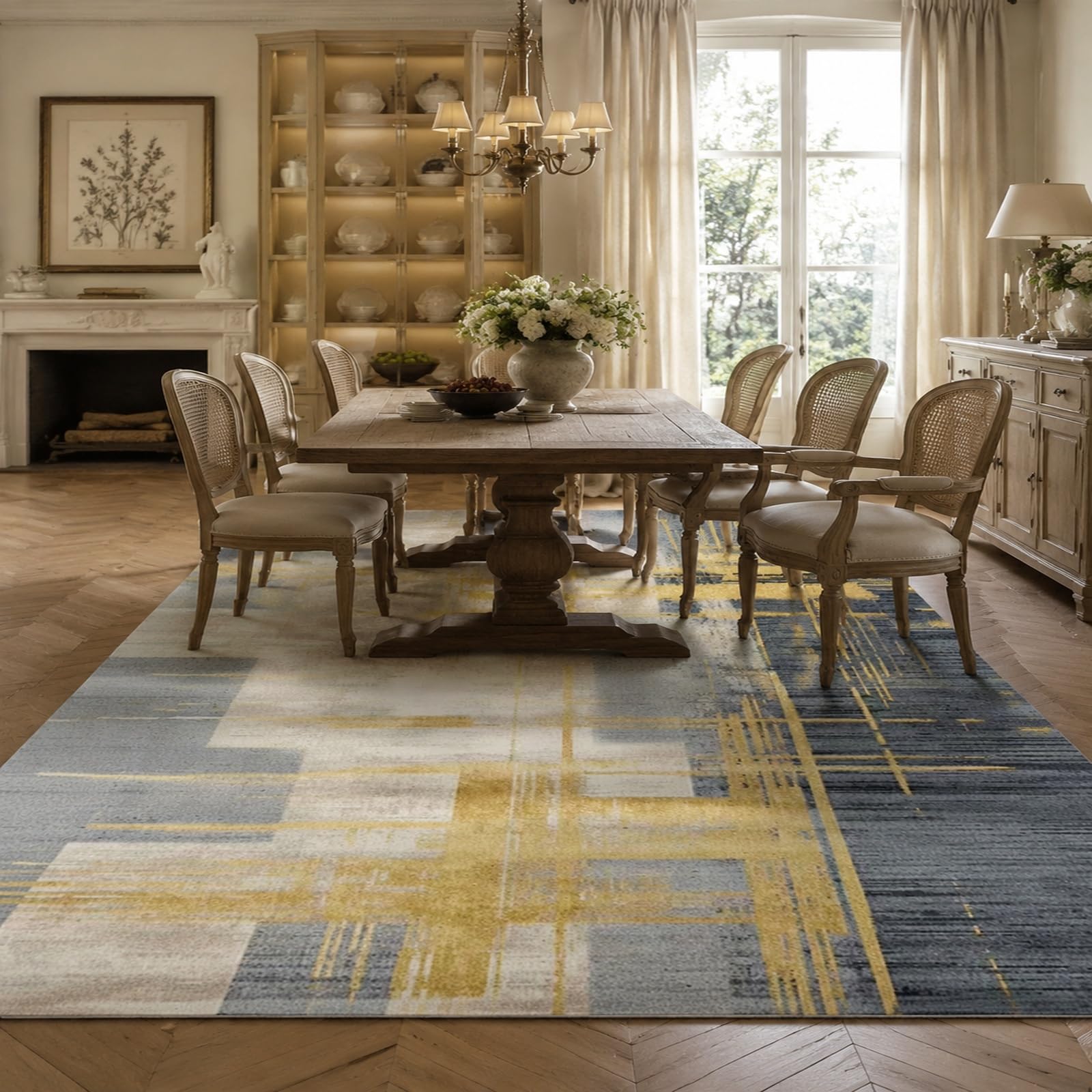 Tappeti di zona, 80 x 160 cm, Moderno astratto geometrico giallo grigio beige bianco, Tappeto Lavabile, Rugs Decorativa per Tavolino Salotto, Armadio Camera da Letto,