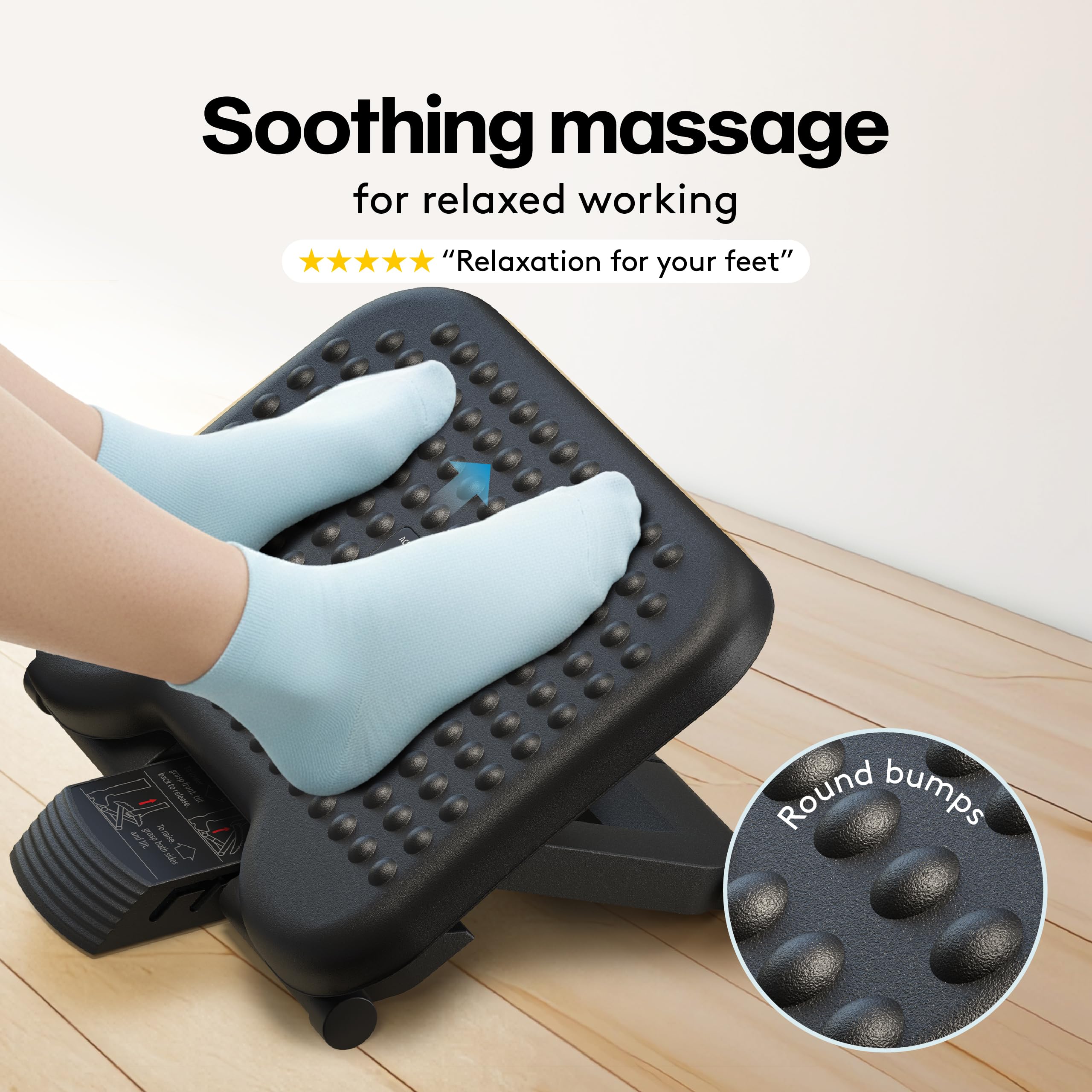 ACROPAQ - Podnóżek biurkowy - Antypoślizgowy, 3 regulowane wysokości, nachylenie od -30 do +30 stopni - Ergonomiczny podnóżek, podnóżek - Szary