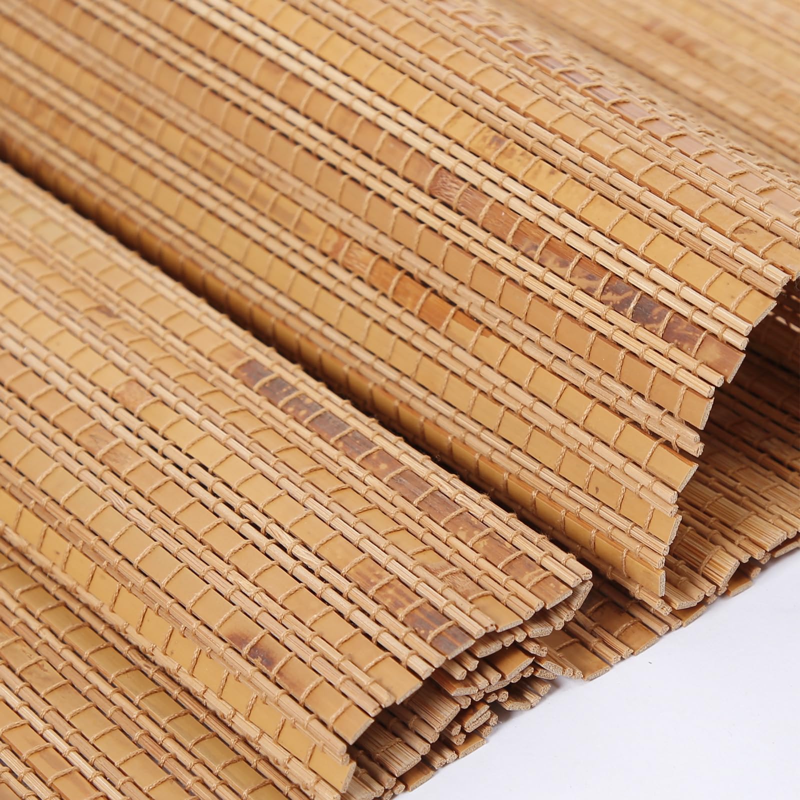 Cordless Bamboo Roman Shades, Window Blinds, Custom Woven Wood Shades for Indoor Windows, French Doors, Dining Room, Living Room, Kitchen, Acorn PS-043