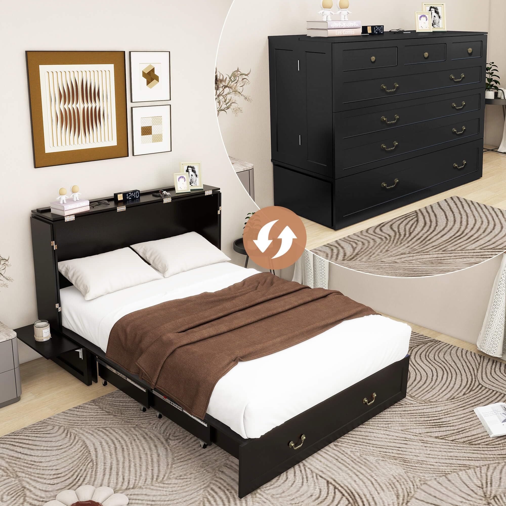 Murphy Bed Full Queen Murphy Bed With Built-in USB Charging