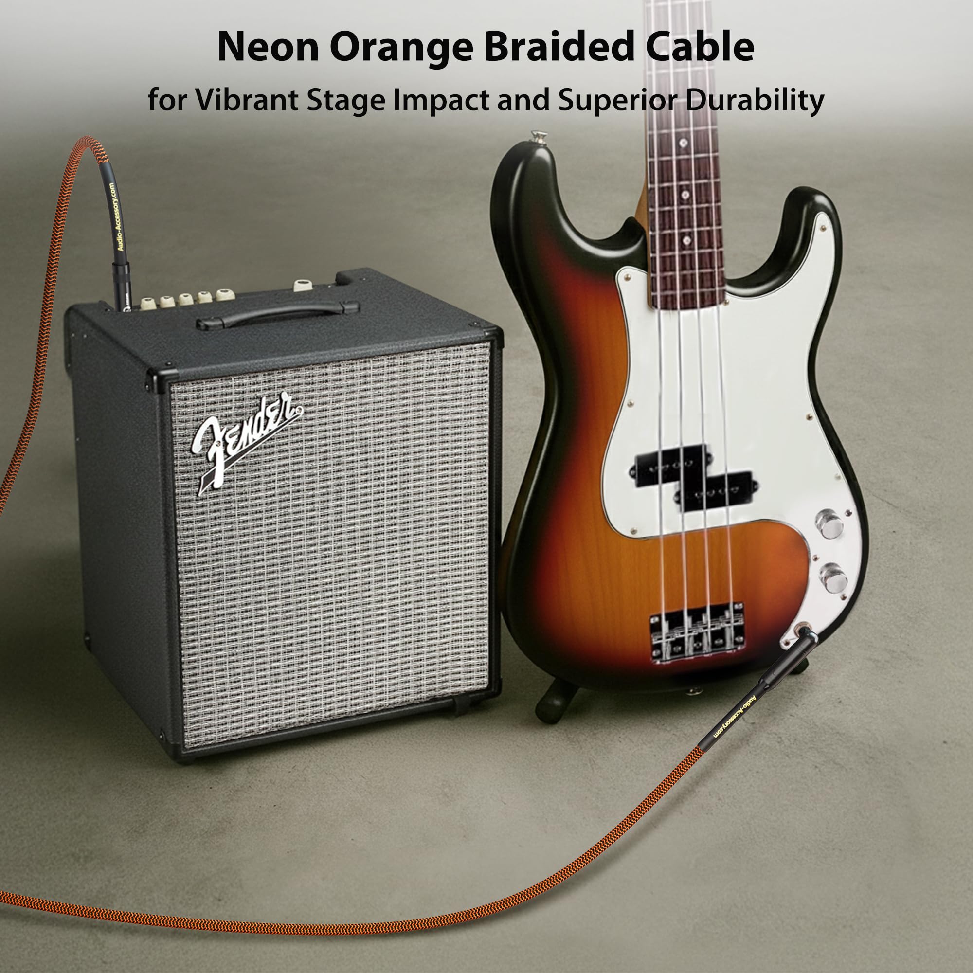 AA AUDIO ACCESSORY Câble de guitare Pro Series 3 m, connecteur Neutrik REAN plaqué or, 18 AWG 99,99 % OFC, câble d'instrument en nylon tressé droit vers angle droit de 6,35 mm pour Fender Ernie Ball