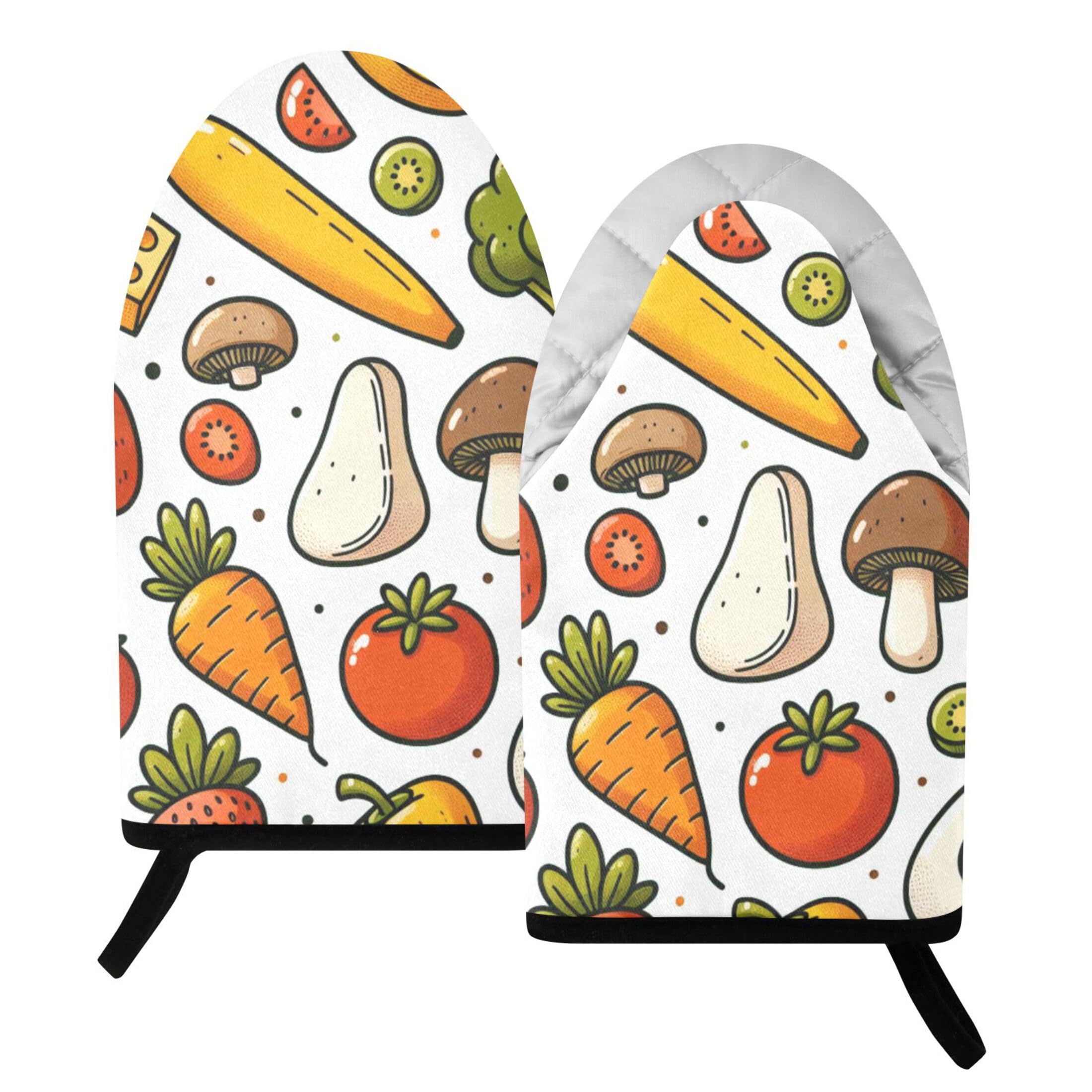 Fuauuyl Oven Mitts Heat Resistant Kitchen Gloves, Colorful Vegetables Classic Oven Gloves with Hanging Loop for Baking BBQ Cooking Grilling, 1 Pair, 9.5 in