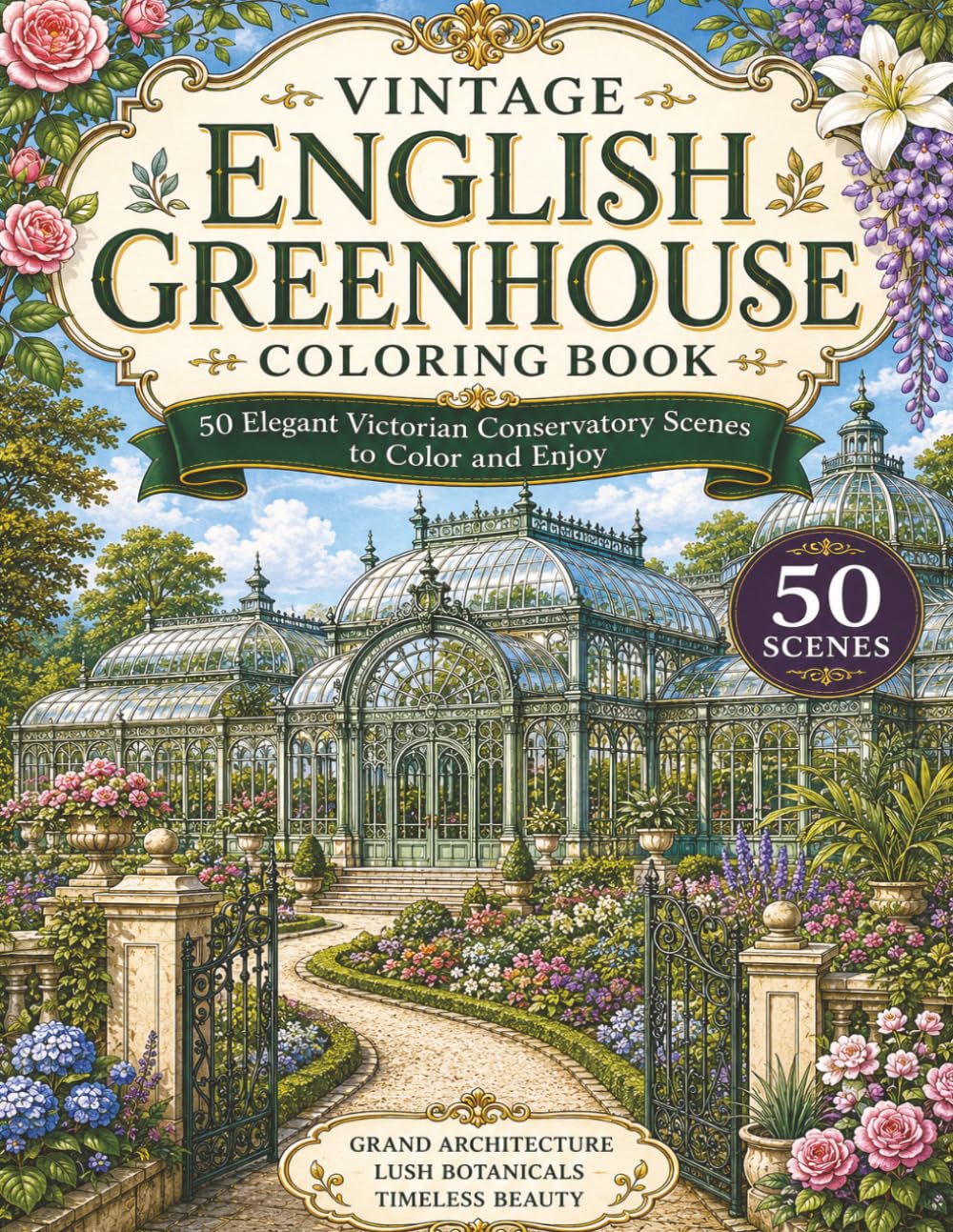 Vintage English Greenhouse Coloring Book: 50 Elegant Victorian Conservatory Scenes to Color and Enjoy