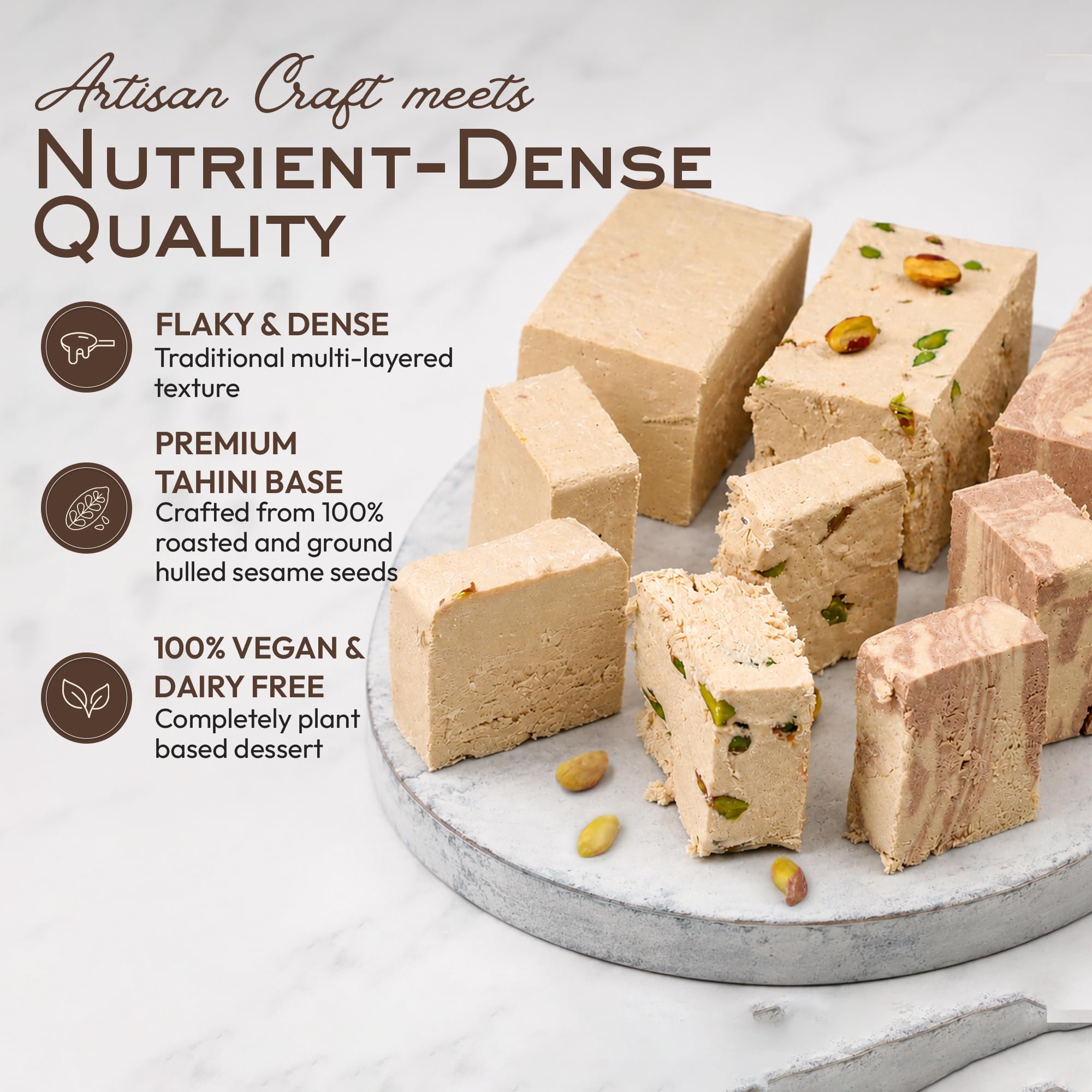 Mughe Gourmet Assortimento di Halva 850g elegante scatola regalo di latta - 3 Barrette di Tahini Halva al Sesamo Marmorizzato Pistacchio, Cacao, Vaniglia - dolce vegano - Ideale per occasioni speciali