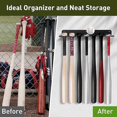 Miniatura 5 de Soporte de pared para bates de béisbol, soporte de metal para bates para valla de dugout, organizador de bates de béisbol, sóftbol, bate,