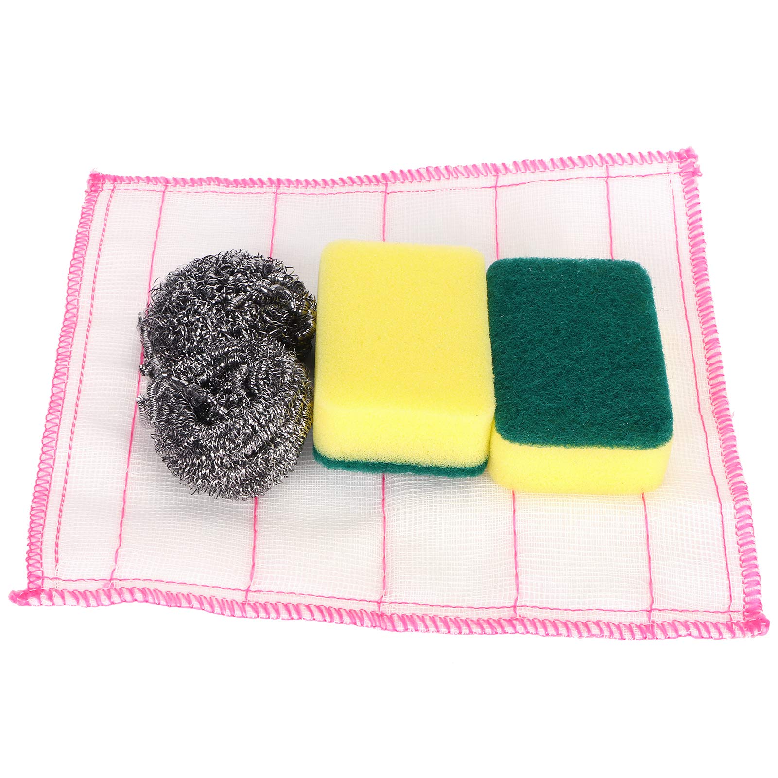 Fdit Esponja de Acero Inoxidable Paño 3 en 1 Juego de Limpieza de Cocina, Fuerte Descontaminación No Rayante para Ollas Sartenes Fregadero Baño Azulejo