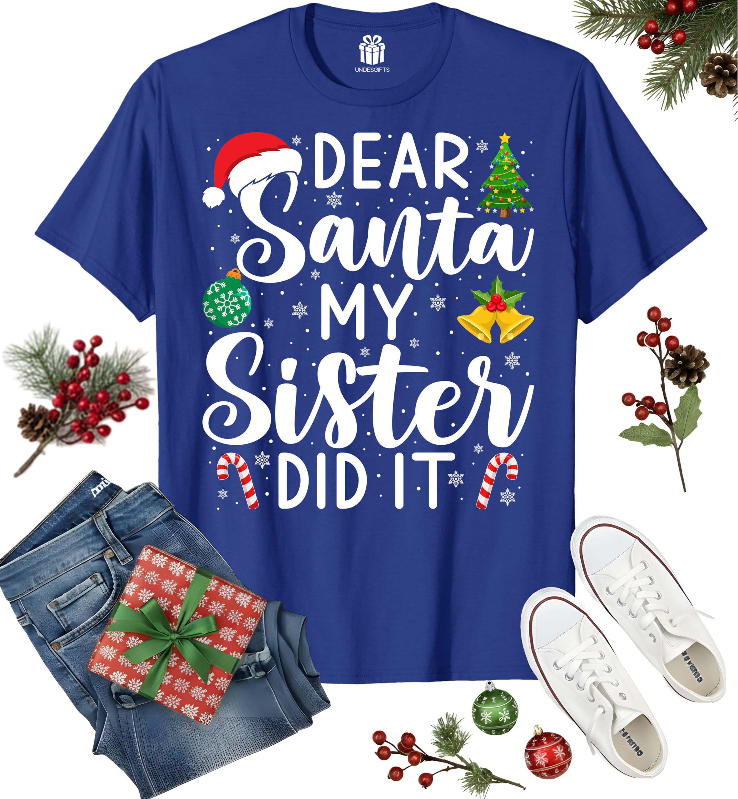 Dear Santa My Sister Did It Funny Christmas Matching Xmas Shirt for Youth Boys Girls Kids Toddler Son Daughter