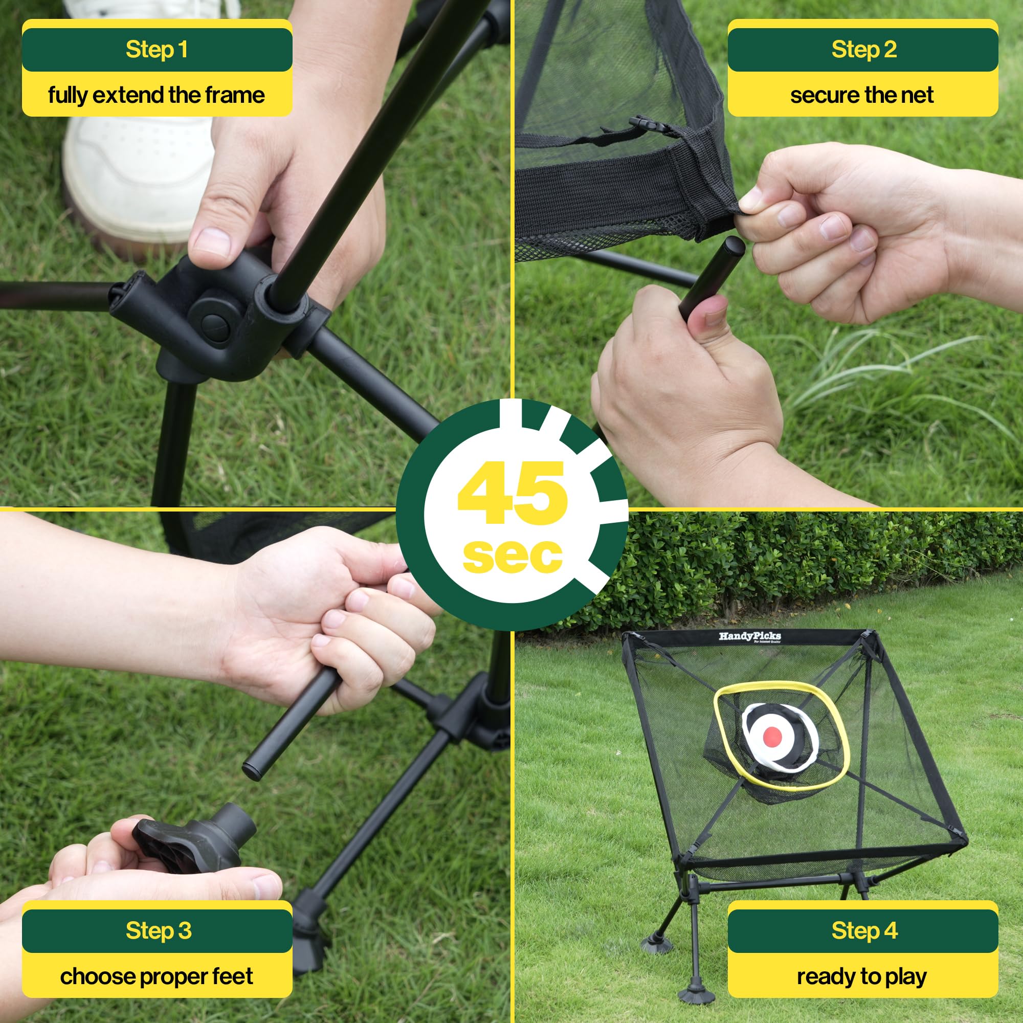 Golf Chipping Net mit Zielscheibe (61 x 61 cm groß) – 3-in-1 Übungsnetz mit Anti-Sink-Füßen, faltbares Hinterhof-Golf-Trainingshilfe mit Matte und Bällen, Indoor/Outdoor Short Game Trainer, Geschenk
